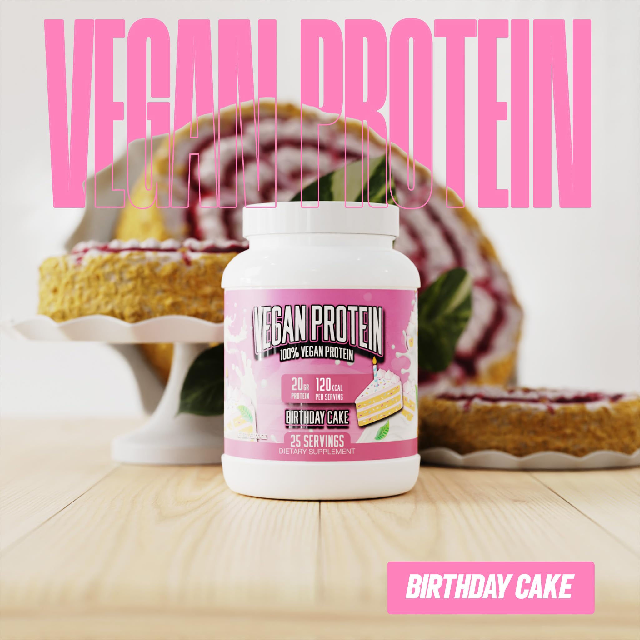 Huge Supplements Vegan Protein Powder - Birthday Cake Flavor | 20g Plant-Based Protein Per Serving | Dairy-Free, Gluten-Free | Perfect for Post-Workout Recovery & Healthy Baking
