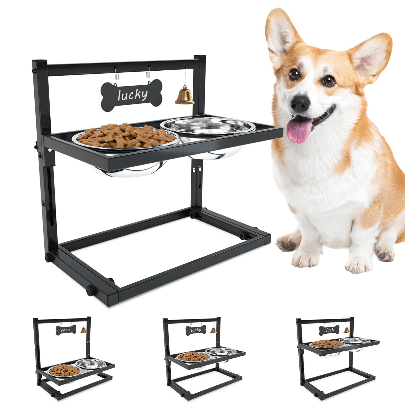 Adjustable Height Elevated Dog Bowls for Medium & Small Dogs - Stainless Steel Raised Pet Food Bowls with Stand - Perfect for Cats & Dogs Feeding Station - Ideal for Home, Kitchen or Pet Travel Accessories