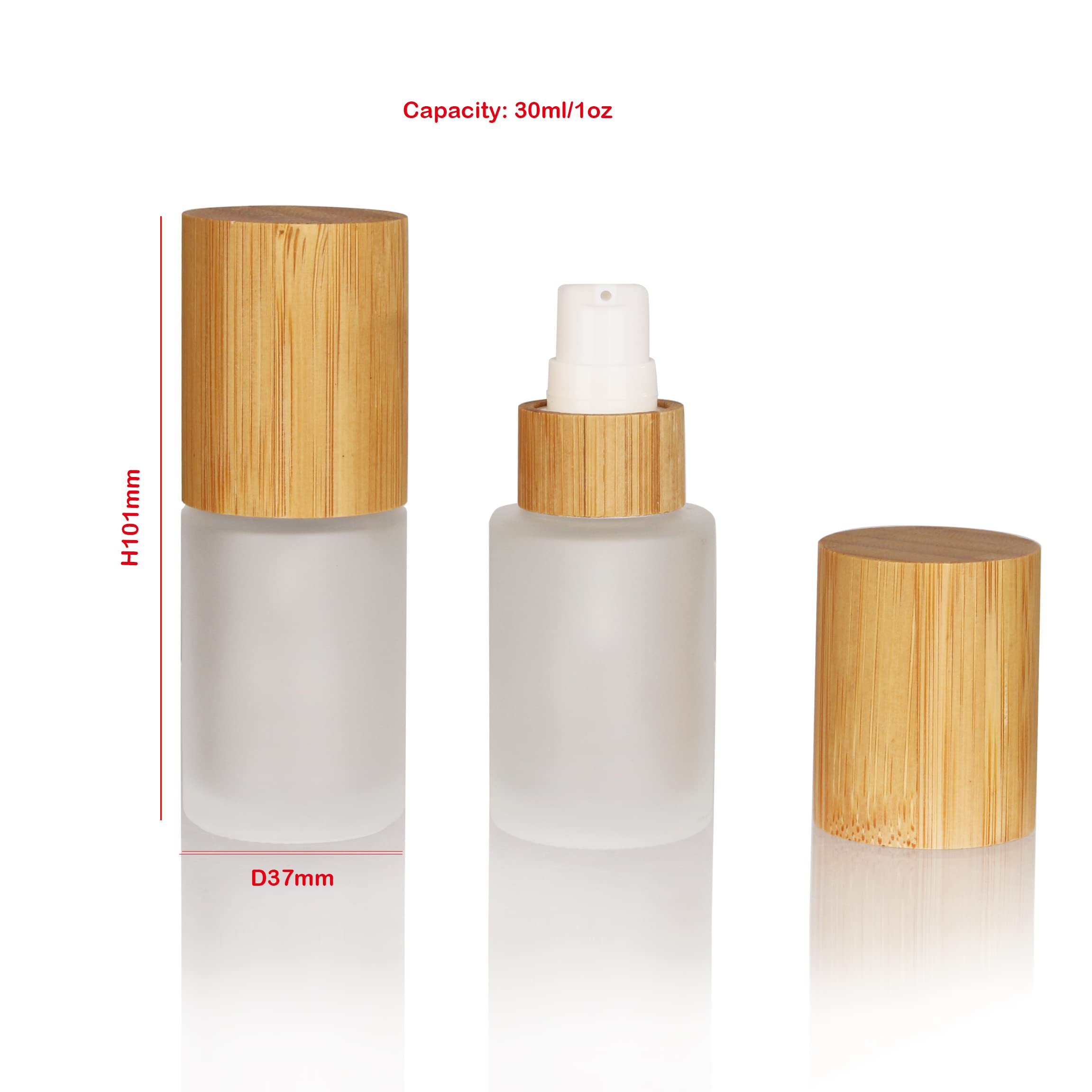 COSIDEA 6-Pack 1oz (30ml) Refillable Frosted Glass Bottles with Bamboo Lids & Pump Dispenser - Travel-Sized Cosmetic Containers for Lotion, Cream, Toiletries | Perfect for Skincare, Travel, DIY Beauty Products