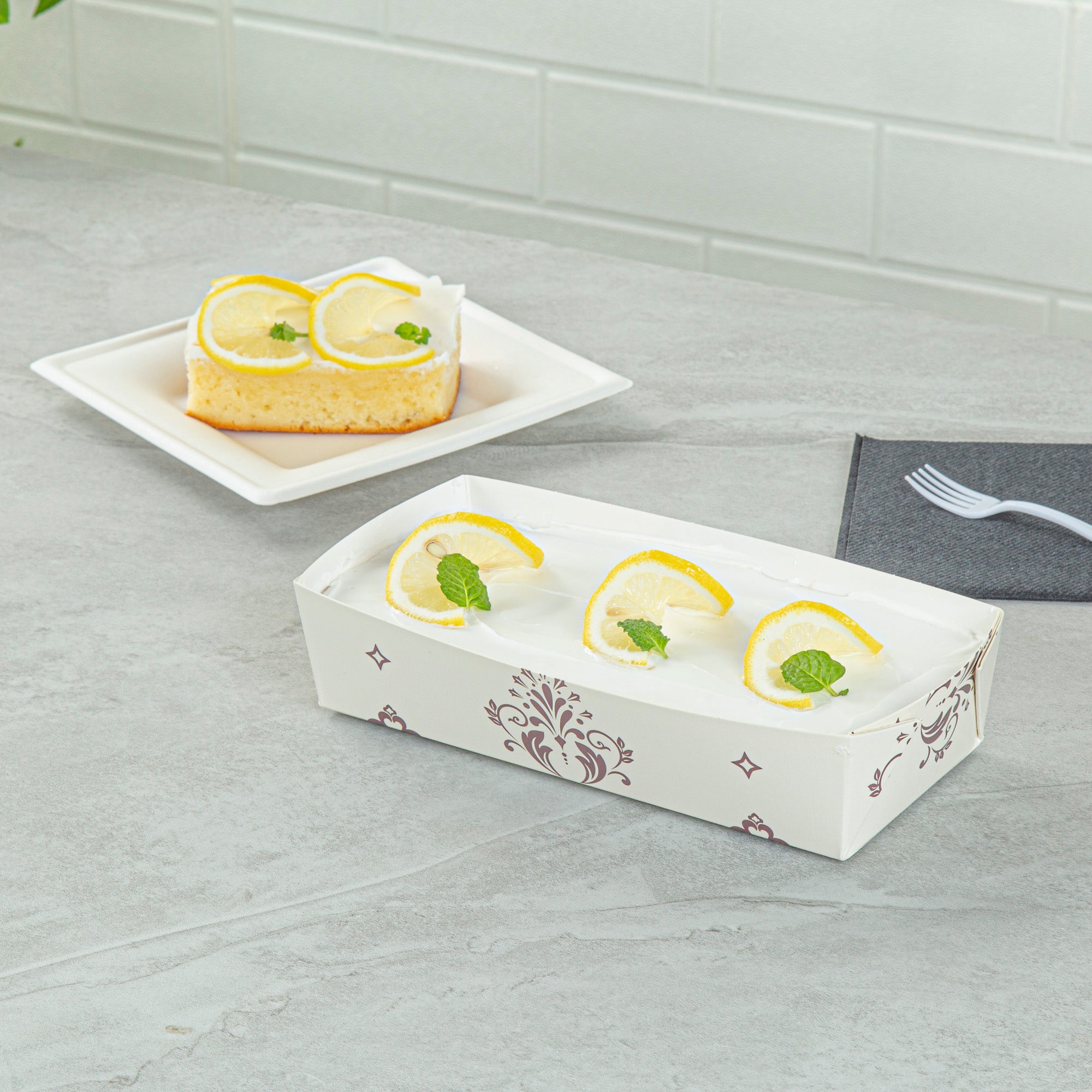 Bake Tek 14 oz Beige Vintage Floral Paper Baking Trays - Greaseproof & Eco-Friendly - 7.75