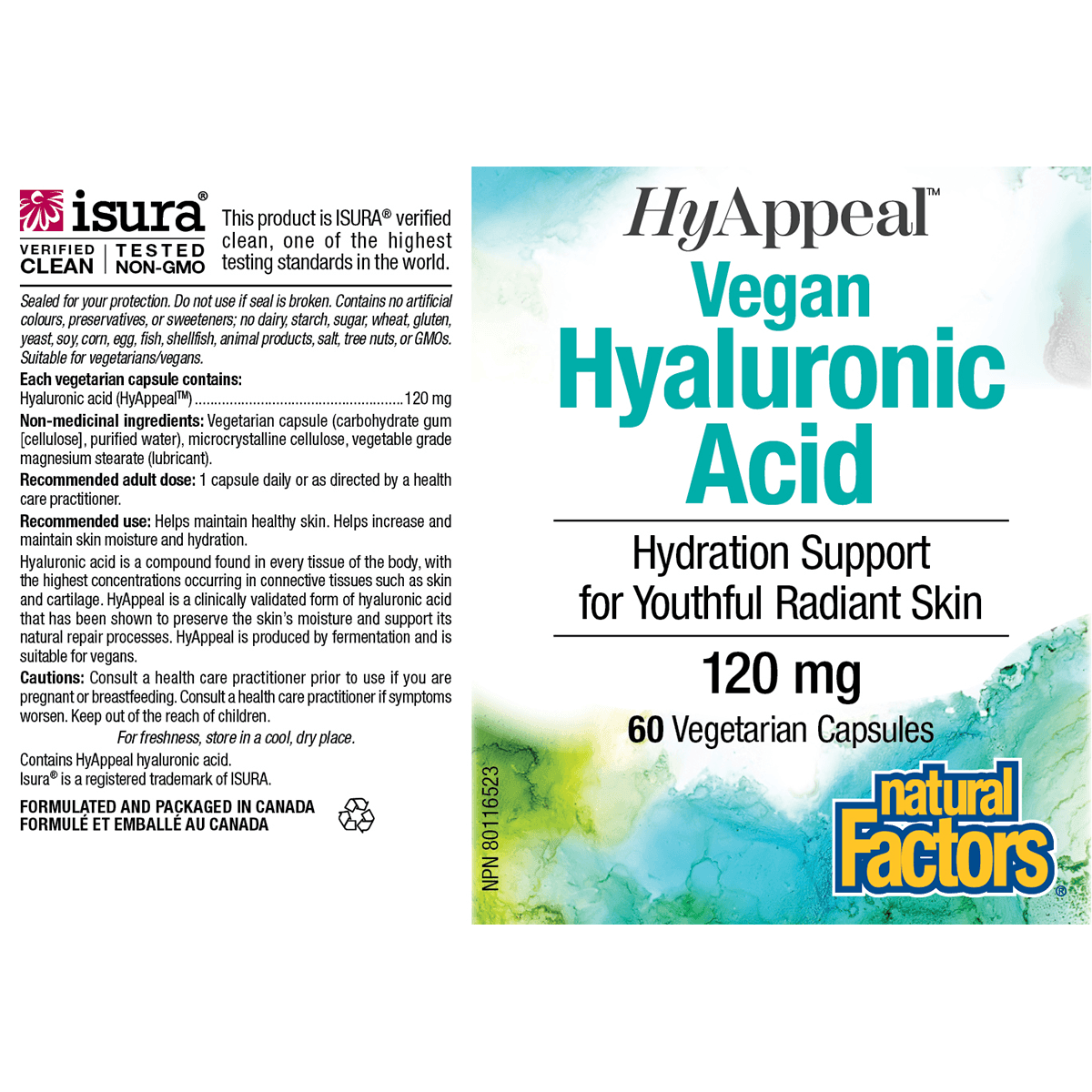 Natural Factors Vegan Hyaluronic Acid 60 Veggie Caps - Plant-Based Joint & Skin Support Supplement for Hydration & Anti-Aging - Perfect for Daily Wellness Routine & Beauty Regimen