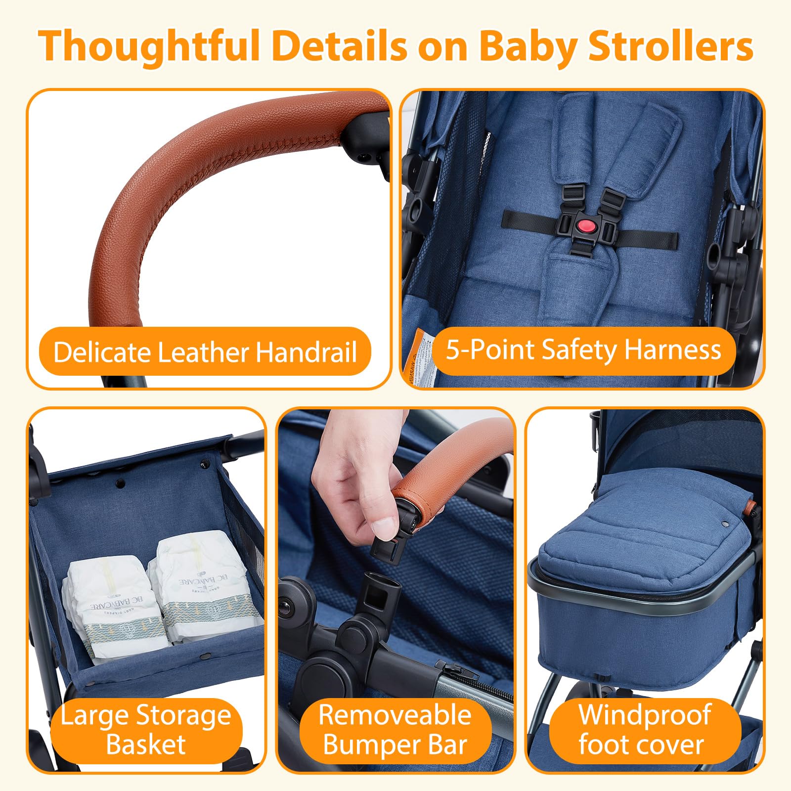 GAOMON 2-in-1 Convertible Baby Stroller with Bassinet & Toddler Seat - Lightweight Aluminum Frame, Reversible Pushchair, 5-Point Safety Harness, Foldable Design (Blue) | Perfect for Newborns, Infants & Outdoor Walks