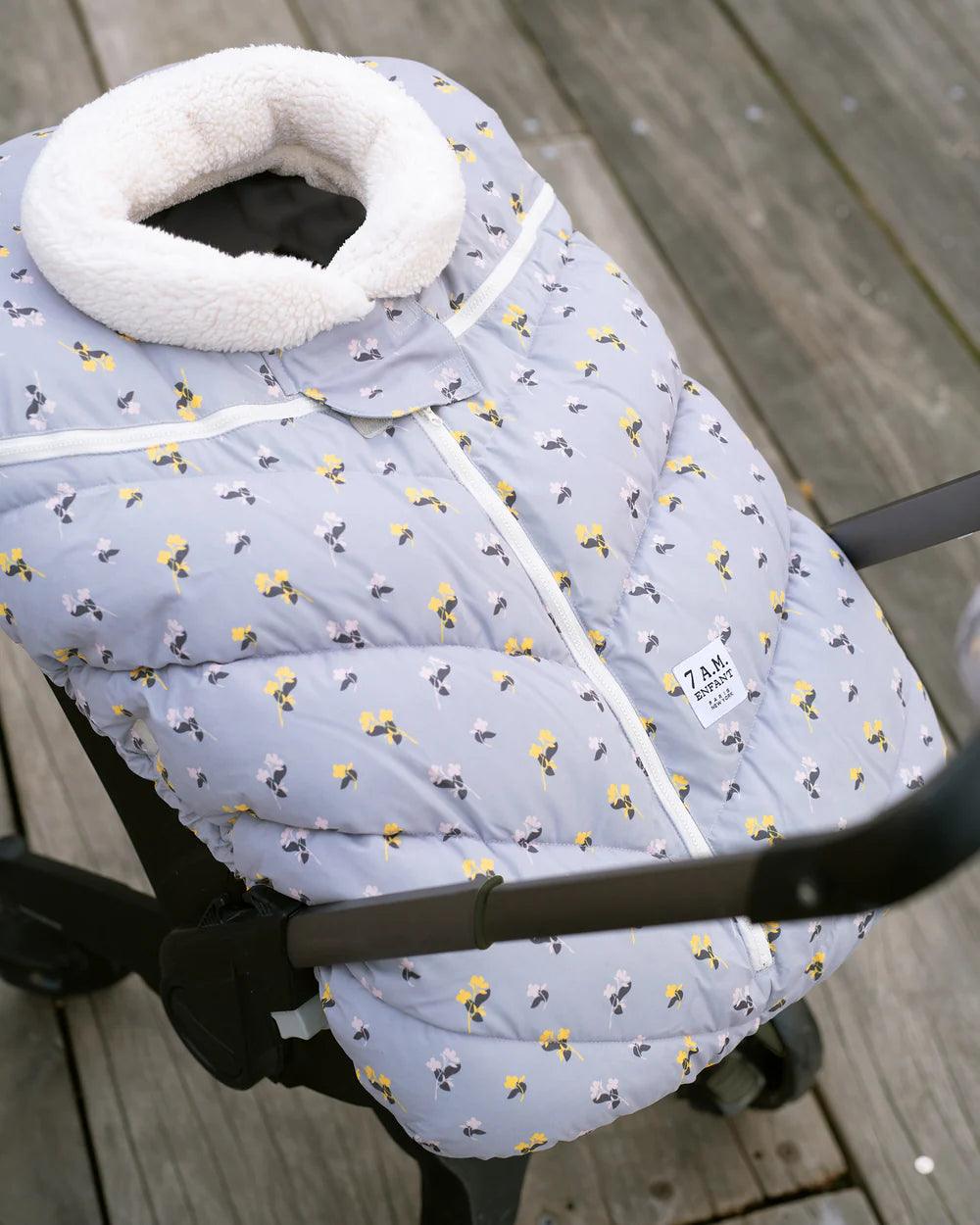7 A.M. Car Seat Cocoon - Soft Sherpa Liner Cover with Benji Prints | Cozy Infant Car Seat Insert for Winter & Travel | Baby Shower Gift Idea