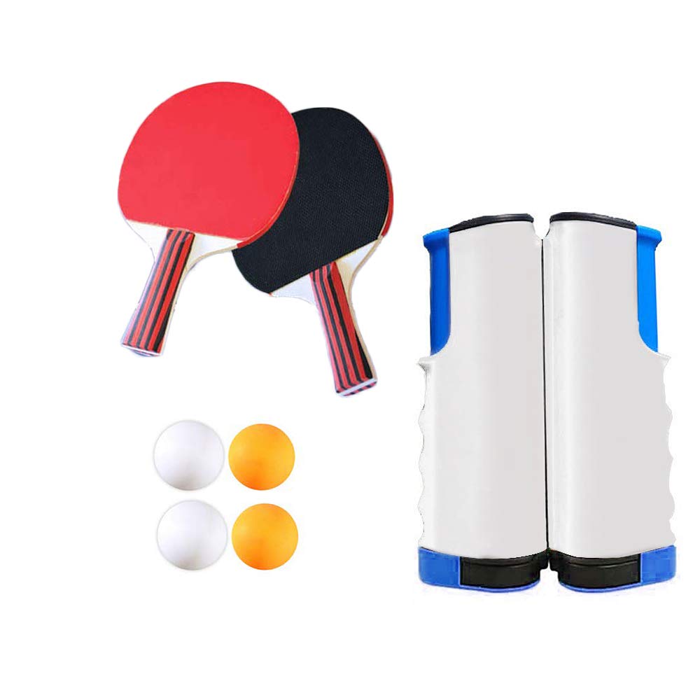 Bocotous Portable Table Tennis Set - 2 Rackets, 4 Ping Pong Balls, 1 Stretchable Net & Carry Bag | Travel & Outdoor Sports Equipment for Backyard, Beach & Camping Games