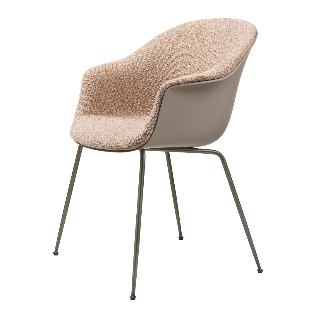 Bat Dining Chair with Antique Brass Conic Base & Front Upholstery - Elegant Modern Seating for Dining Room, Kitchen, or Breakfast Nook