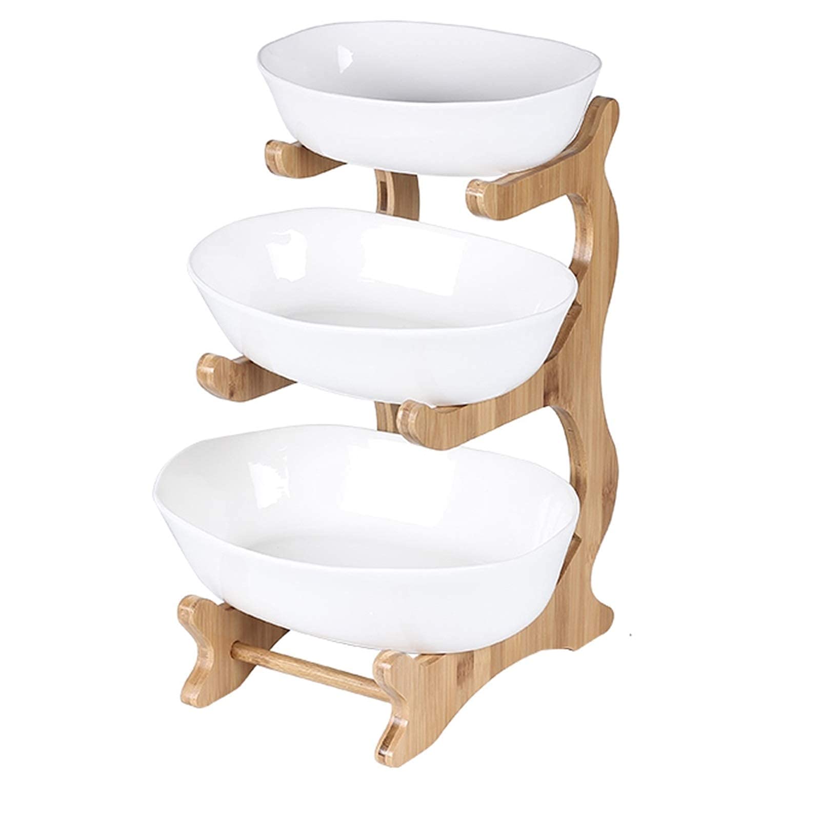 Premium 2-Tier Oval Bamboo Fruit Basket Set - Natural Wood Serving Tray for Fresh & Dried Fruits - Elegant Kitchen Countertop Display for Parties, Dining Table Centerpiece, and Healthy Snack Organization (Color: Brown)