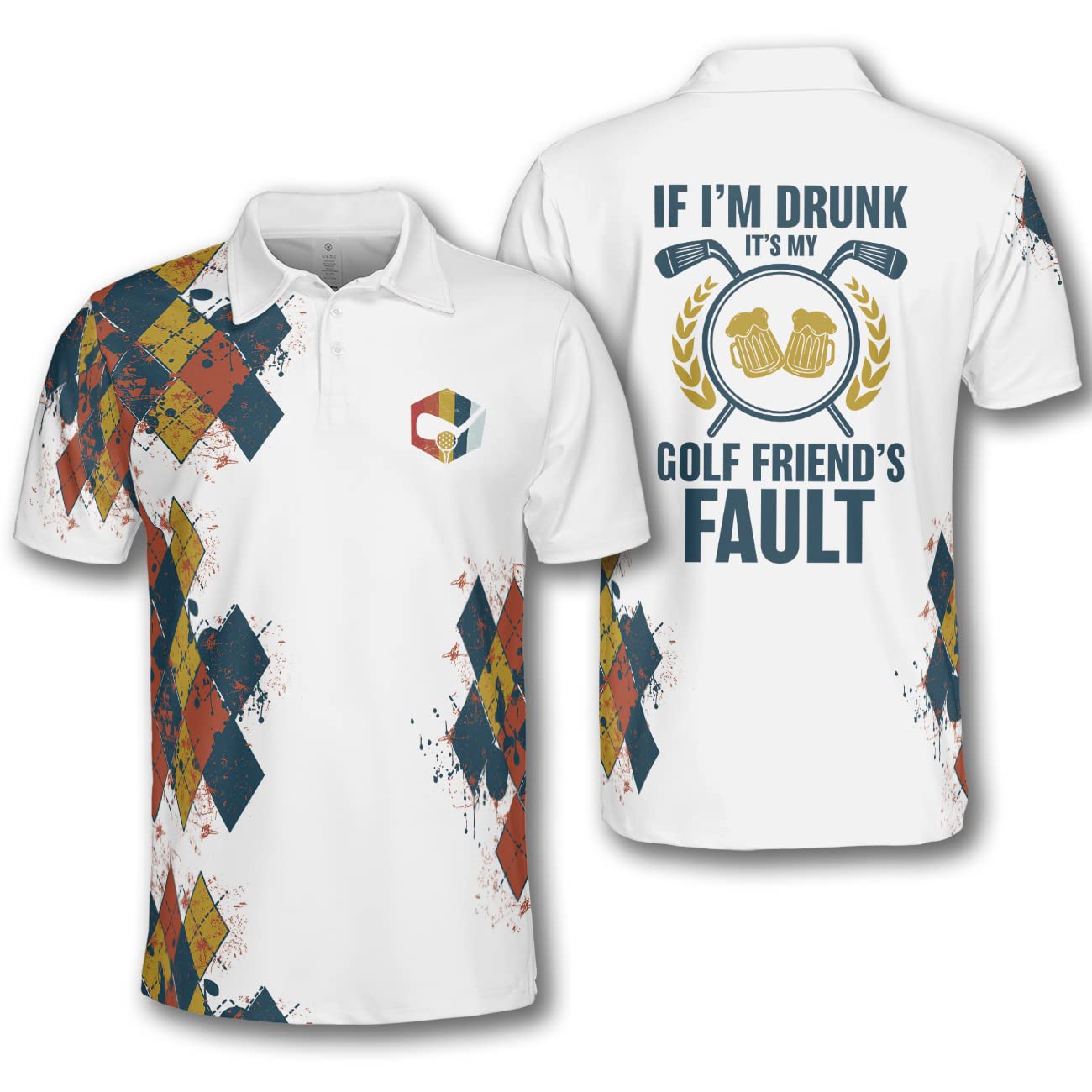 Pologen Men's Argyle Golf Shirt - Moisture Wicking Dry Fit Polo for Golfers - Funny & Crazy Golf Apparel for Men - Perfect for Golf Tournaments & Casual Wear
