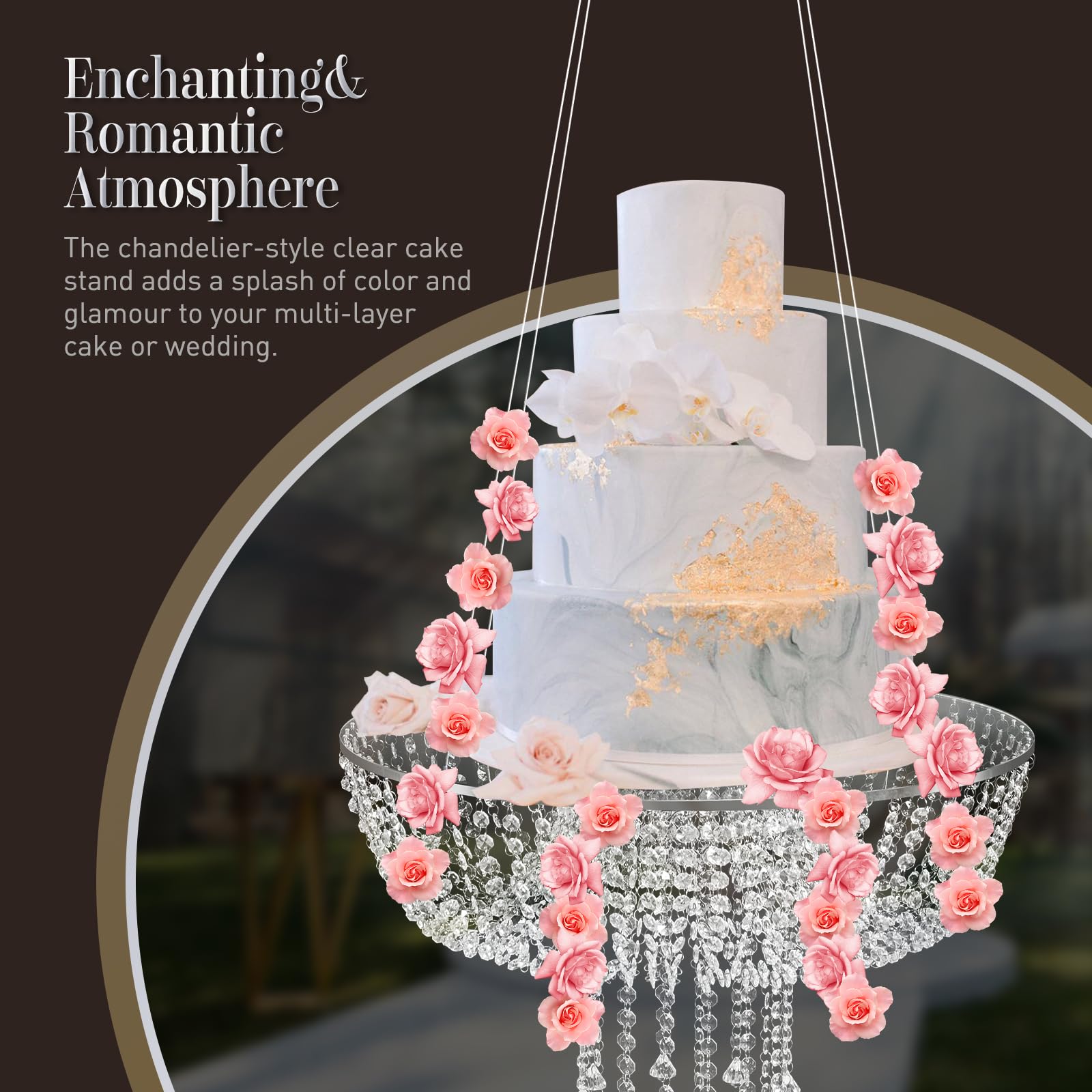 Elegant Acrylic Hanging Crystal Cake Stand - Romantic Suspended Dessert Display Rack for Wedding, Birthday & Tea Party Decor - Perfect for Bridal Showers, Baby Showers & Special Events (Clear Acrylic)
