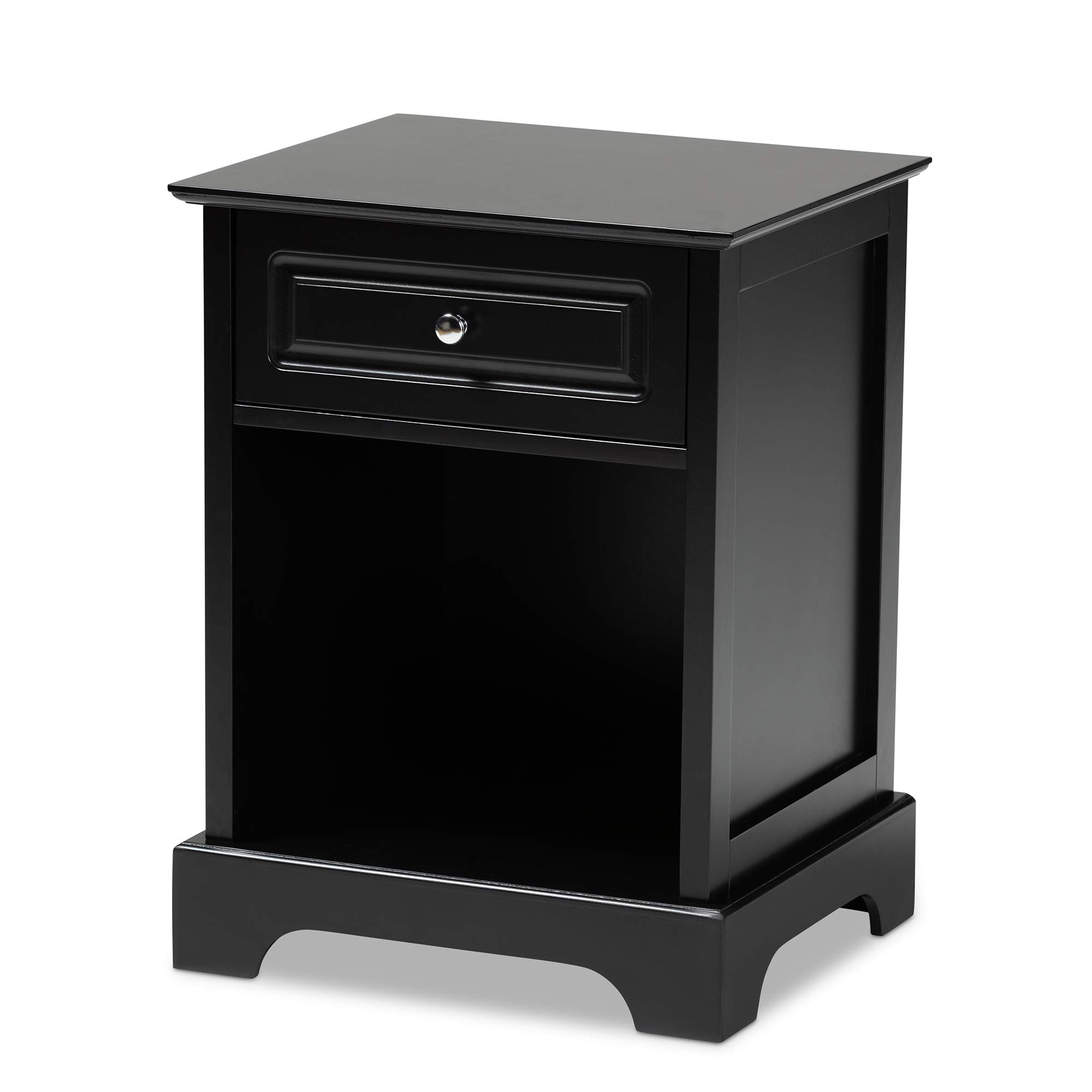 Baxton Studio Modern Nightstand with Drawer - Black Wood Bedside Table for Bedroom, Living Room & Guest Room