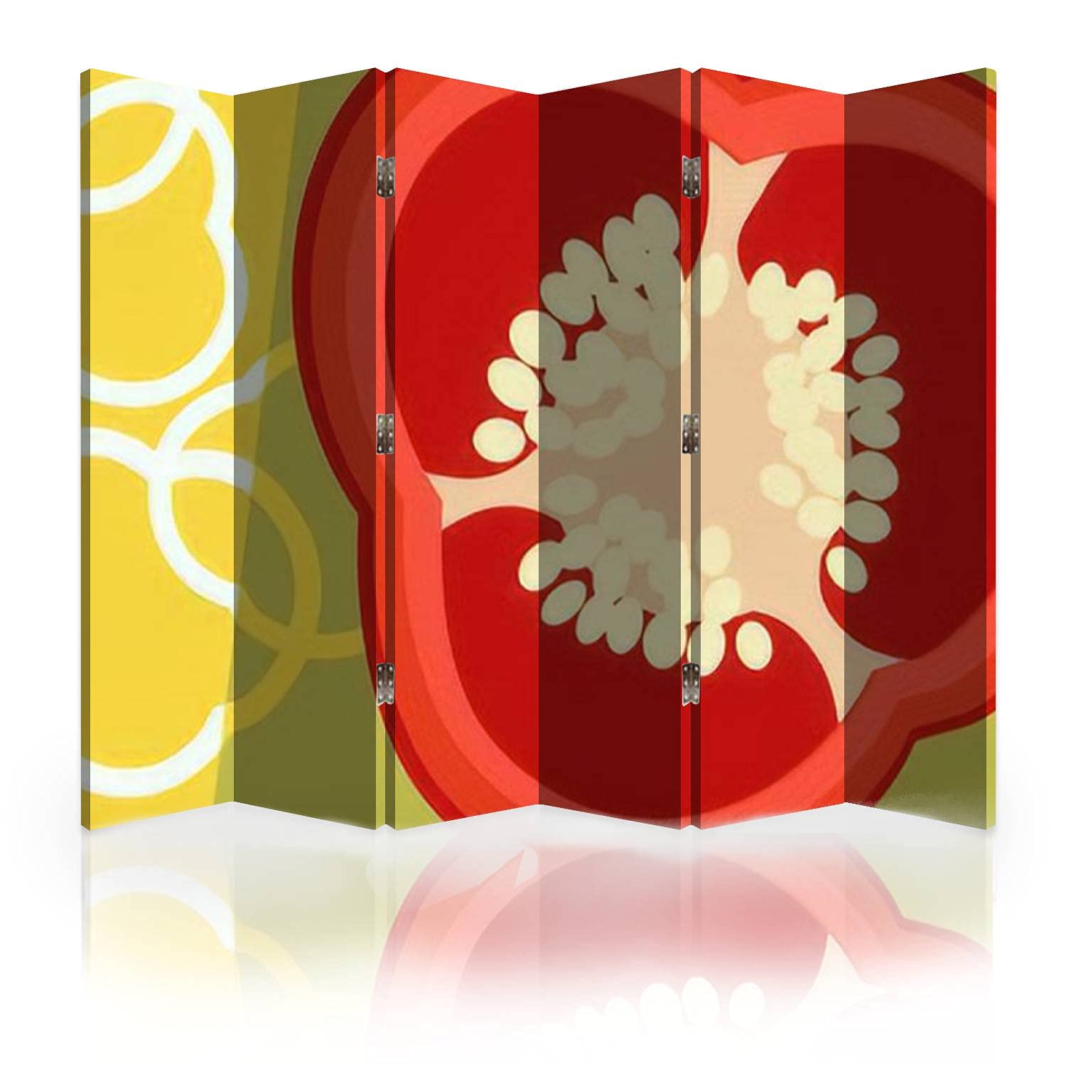 6-Panel Canvas Room Divider Screen - Abstract Vegetable Design Flat Cut-Out Style Folding Privacy Partition for Bedroom, Office & Studio | Room Separator & Wall Decor