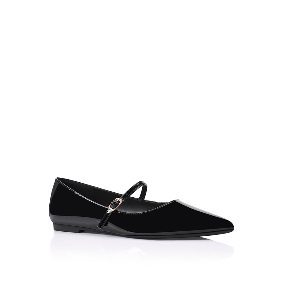 Stylish Iguana Mary Jane Flats - Black Patent Leather Women's Shoes for Work, Office & Casual Wear
