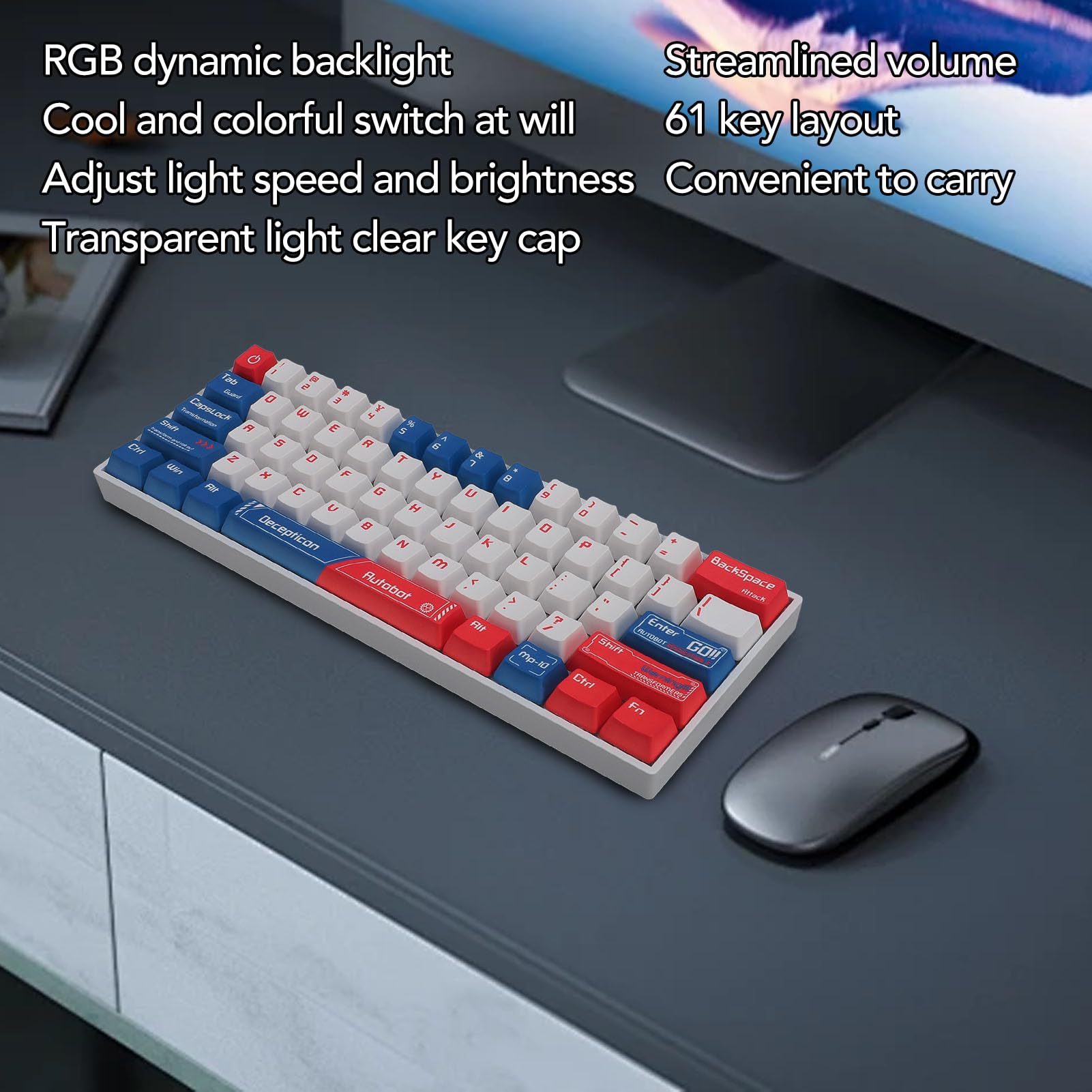 Annadue 60% Mechanical Gaming Keyboard with RGB Backlight - Tri-Mode Connectivity (Bluetooth 5.0/2.4GHz Wireless/USB Wired) - Red Switches for Windows PC/Mac - Compact Wireless Keyboard for Gaming, Office & Home Use