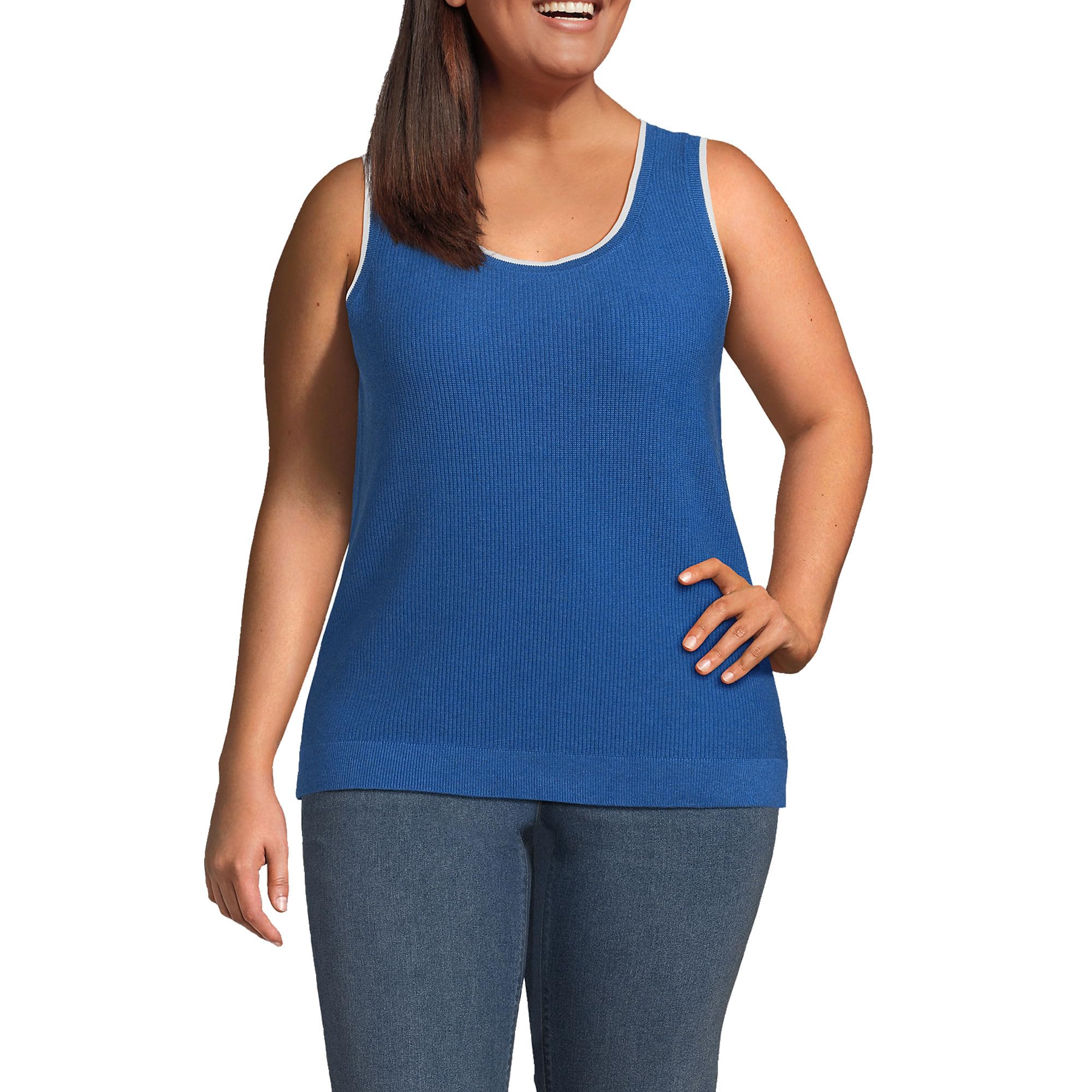 Lands' End Women's Fine Gauge Cotton Cardigan and Tank Sweater Set - Soft Knit Layering Outfit for Work, Casual & Fall Wardrobe