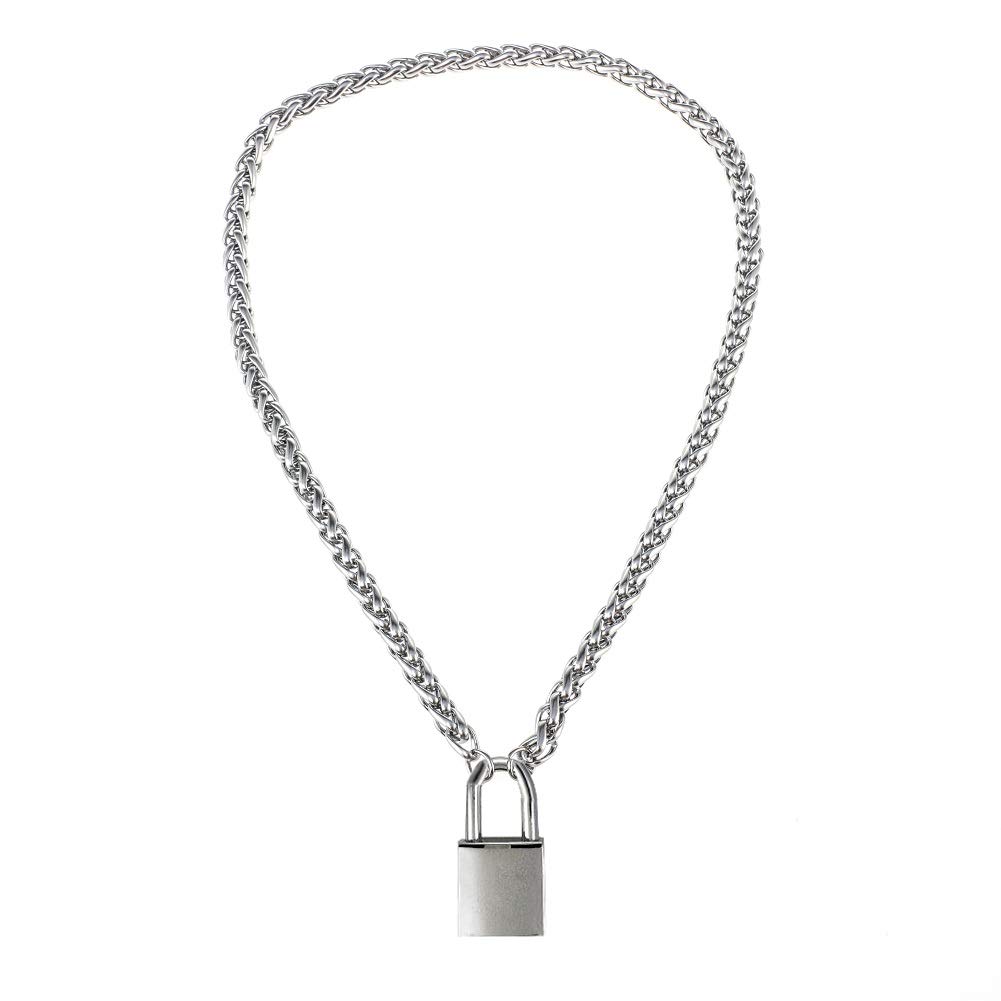 Stainless Steel Heart Padlock Necklace for Women & Men - Romantic Lover's Lock Choker with Key & Gift Box (20