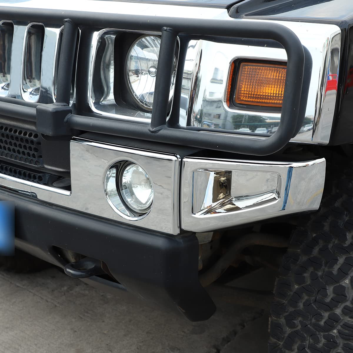 Hummer H2 2003-2009 Front Bumper Corner Bezels Cover & Lower Trim Set - 5-Piece Protection Kit (Bright Silver) | Durable Bumper Guards for Off-Roading & Daily Driving