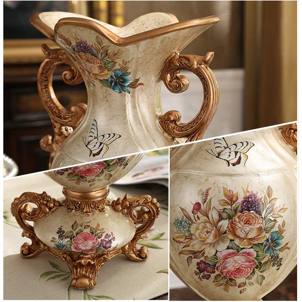 Hand-Painted European Retro Resin Large Flower Vase - 16×34×20cm Beige Home Decor for Living Room, Dining Table, Bedroom, Office & Hotel | Perfect Centerpiece for Weddings, Parties & Interior Design