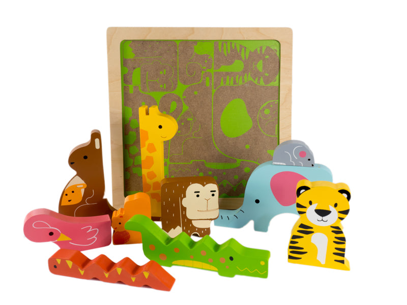 Chunky Wooden Puzzle - Wild in the Jungle Animal Toy for Toddlers | Montessori Learning & Fine Motor Skills Development | Perfect for Preschool Education & Playtime