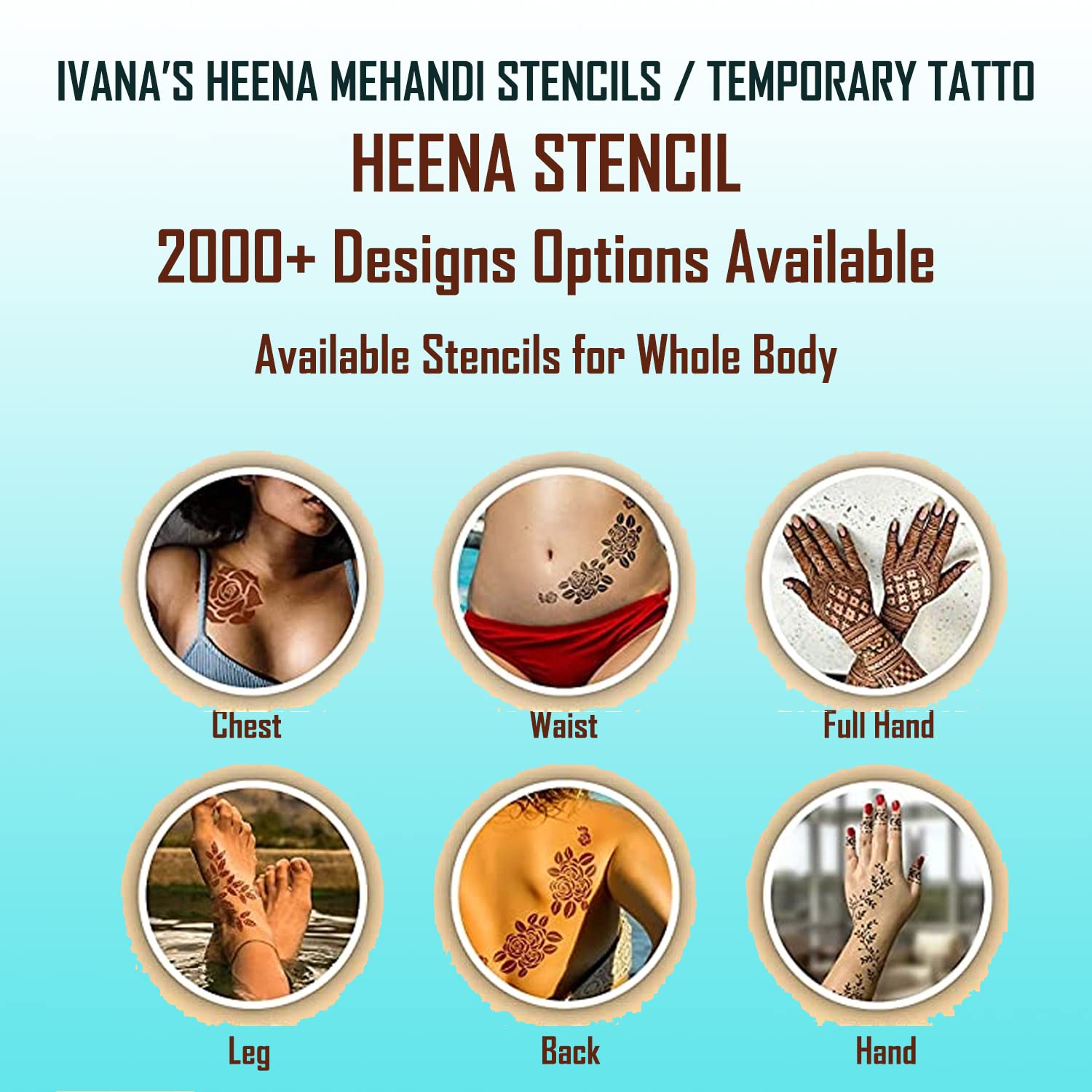 8-Piece Henna Tattoo Stencil Kit for Women, Girls & Kids | Beautiful Hand Design Temporary Tattoos | Mehandi Body Art Supplies | Perfect for Parties, Weddings & Festivals (Model MT-14)