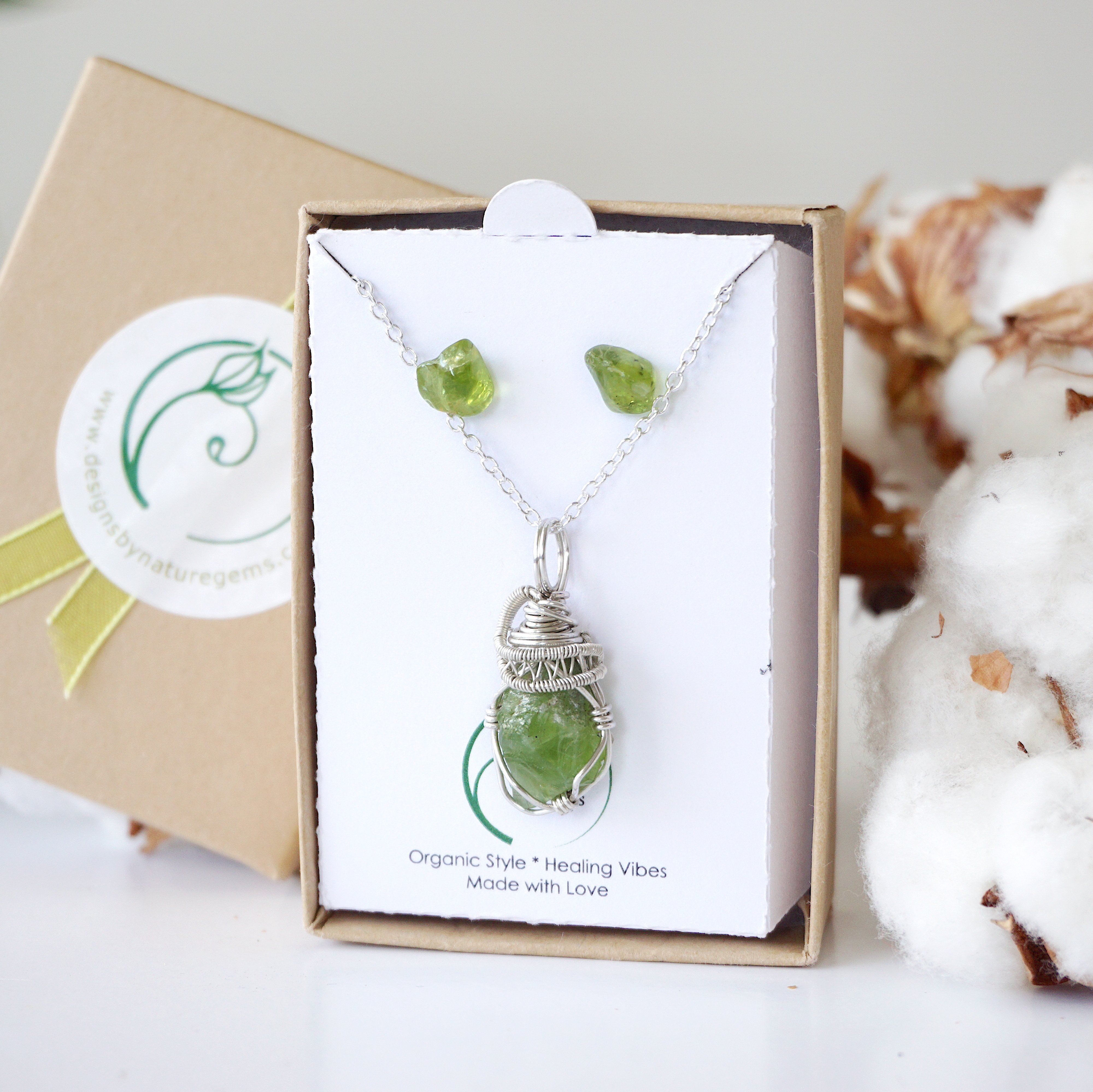 Peridot Jewelry Gift Set - Sterling Silver Earrings & Necklace for Women, Birthday & Anniversary Present | Elegant Olive Green Gemstone Accessories