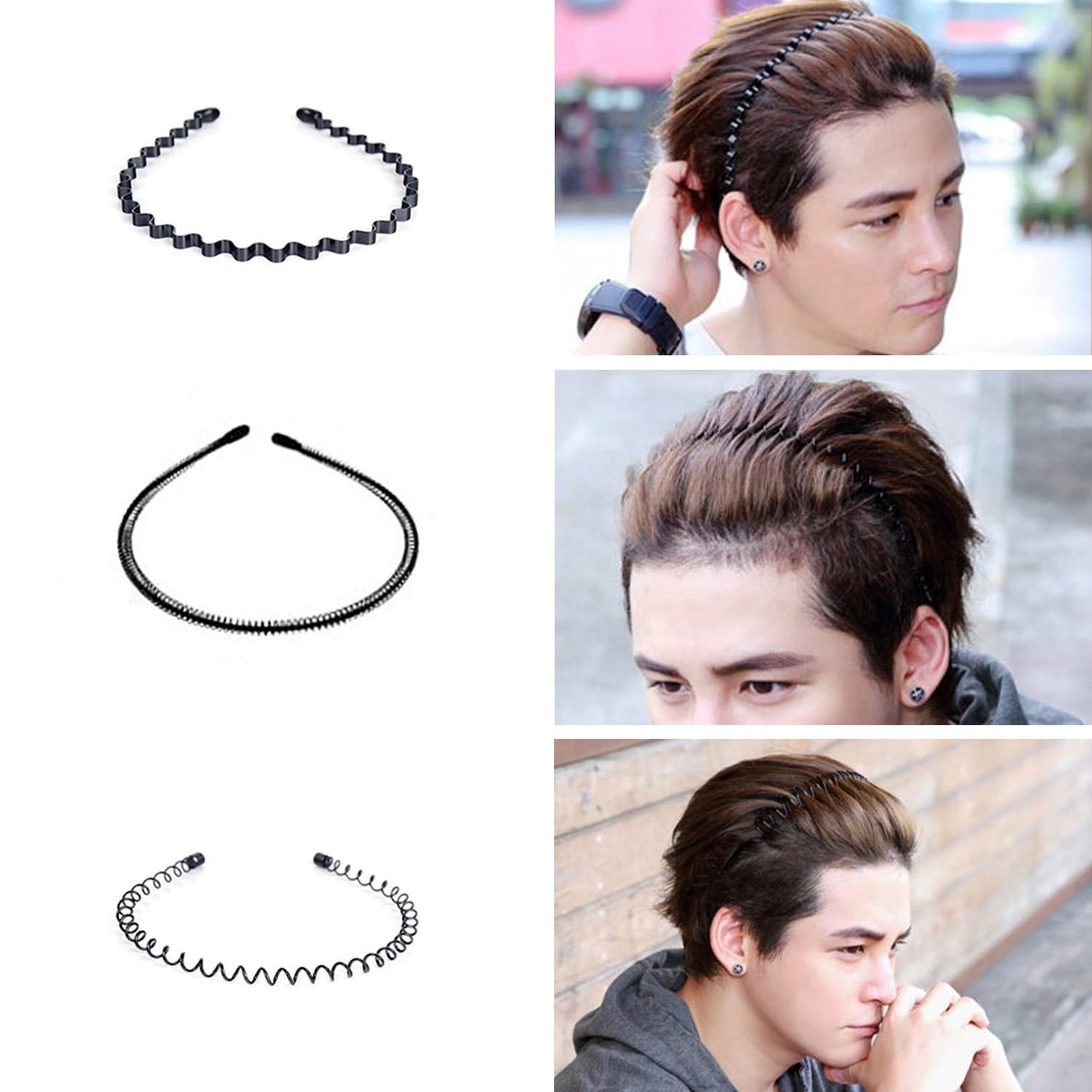 WUBAYI 6Pcs Metal Headbands for Men & Women - Non-Slip Sports Headband, Fashion Hair Band for Gym, Running, Yoga, Weddings & Daily Wear - Black Unisex Head Accessories