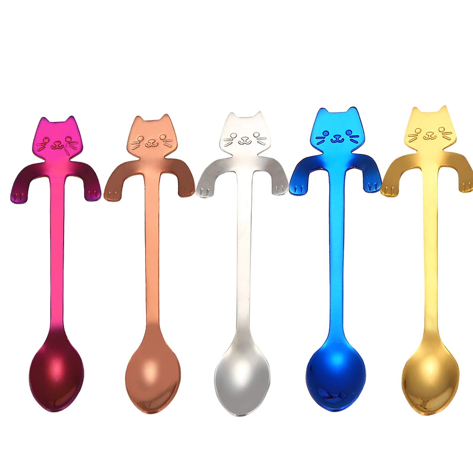 TEEGUI Cat-Themed Short Handle Spoons - Set of 8 Colorful Floral Flatware for Coffee, Tea & Desserts - Perfect for Kitchen, Dining Table & Gift Giving