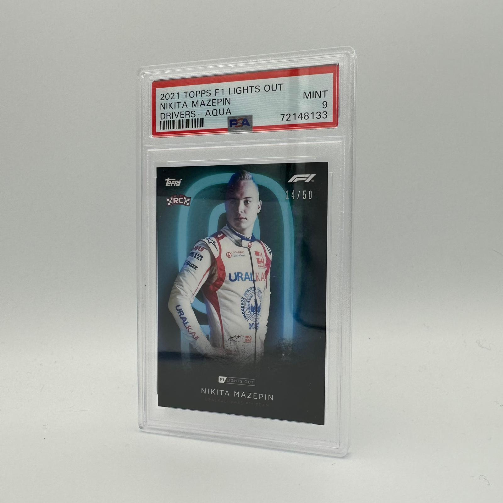 PSA 9 Graded 14/50 Nikita Mazepin F1 Driver Aqua Parallel Trading Card - Perfect for Collectors, Racing Fans & Sports Memorabilia Enthusiasts