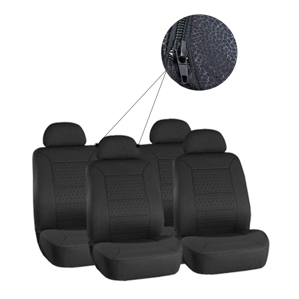 ECCPP Universal 5MM Padded Soft Car Seat Cover with Headrest - 100% Breathable Embossed Fabric, Stretchable & Durable Black Seat Protector for Cars, Trucks, SUVs | Perfect for Daily Commute, Road Trips & Pet Protection