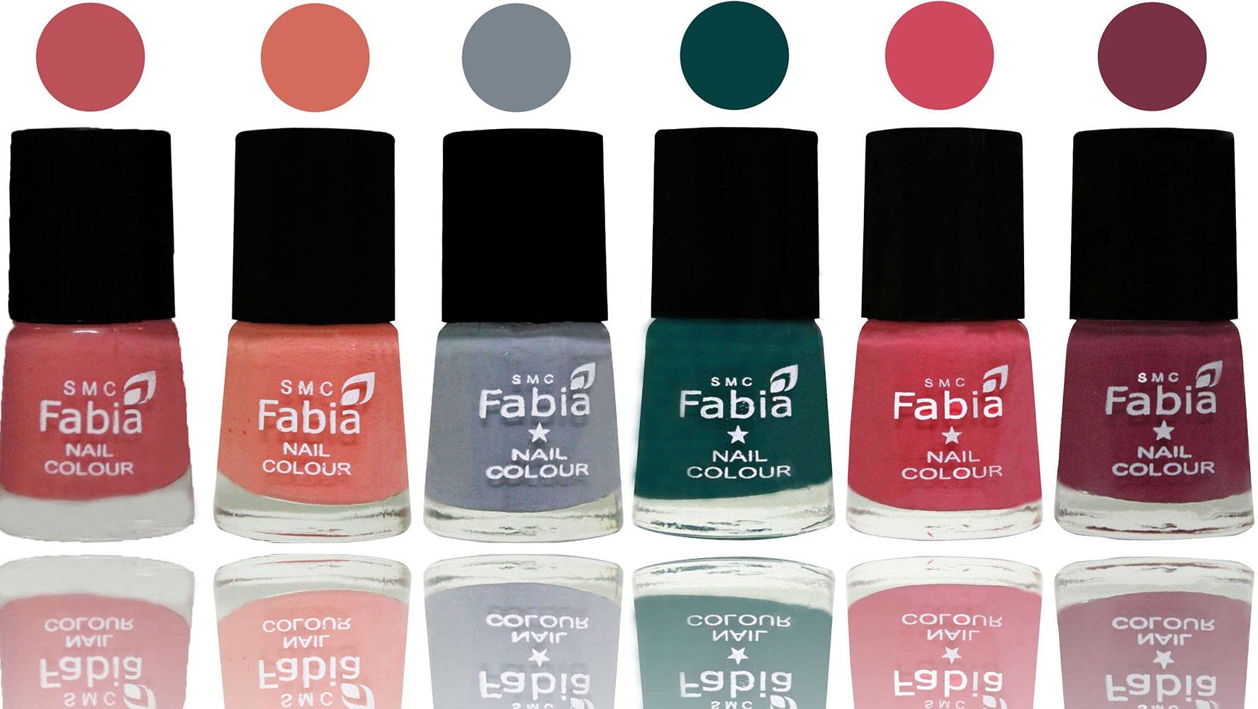 SMC Fabia Shine Bright Glossy Nail Polish Set - 6 Vibrant Colors (02846) | Long Lasting Nail Paint for Manicure, Pedicure & Nail Art | Perfect for Parties, Weddings & Everyday Wear