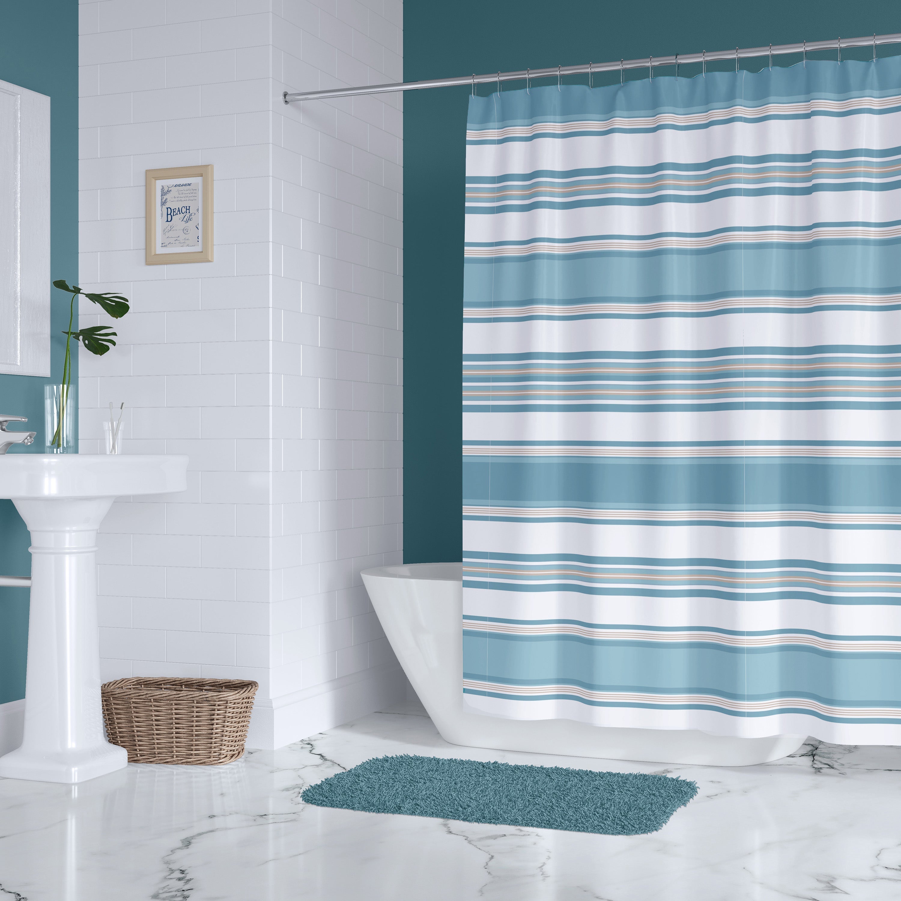 Blue Maui Tropical Shower Curtain - Waterproof Bathroom Decor for Beach & Hawaiian Theme - Perfect for Coastal, Vacation, or Boho Style Homes