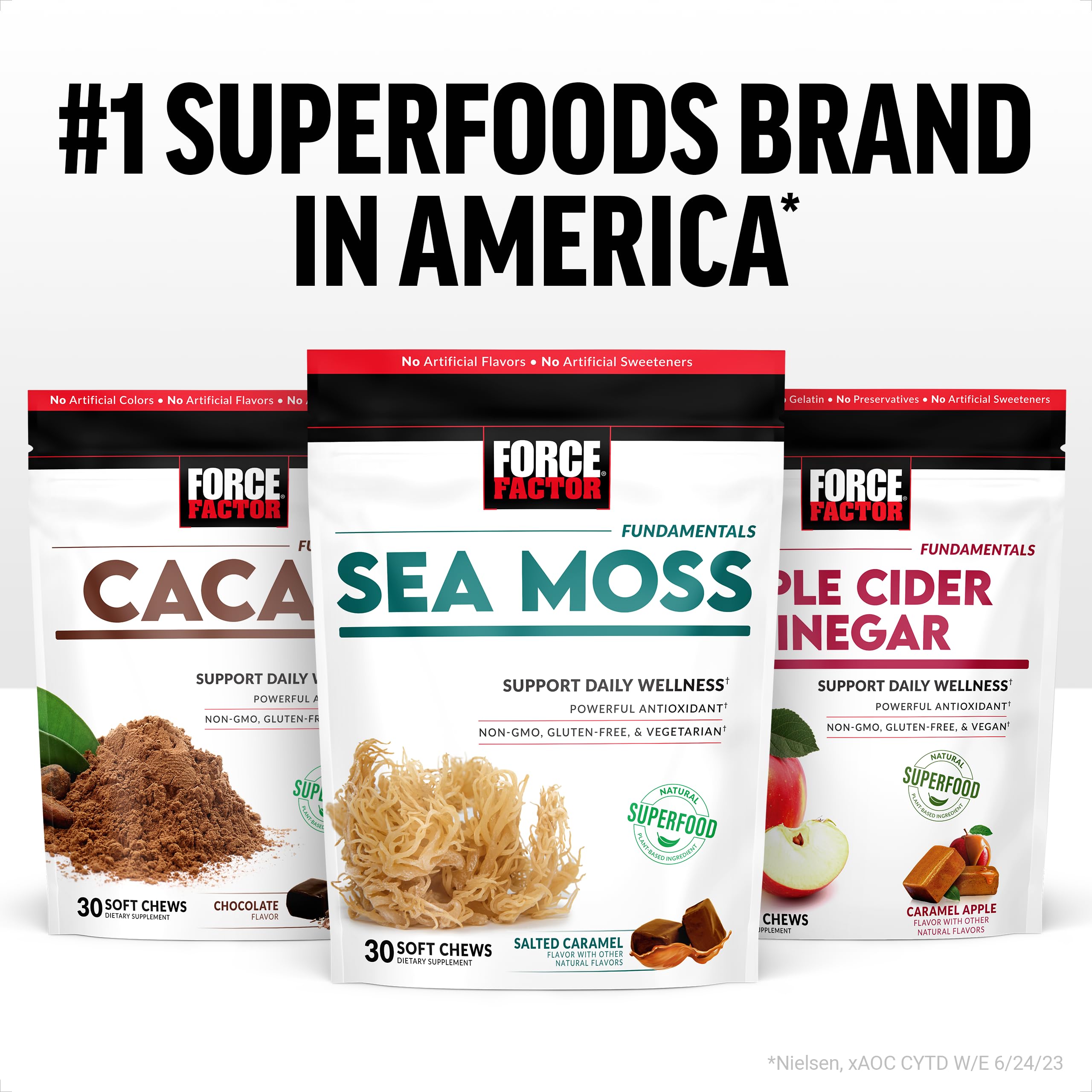 FORCE FACTOR Sea Moss Soft Chews - Immune Support & Heart Health Supplement | Irish Sea Moss Superfood with Antioxidants | Non-GMO, Gluten-Free, Salted Caramel Flavor | 90 Soft Chews (3 Packs, 18 oz) | Perfect for Daily Wellness & On-the-Go Nutrition