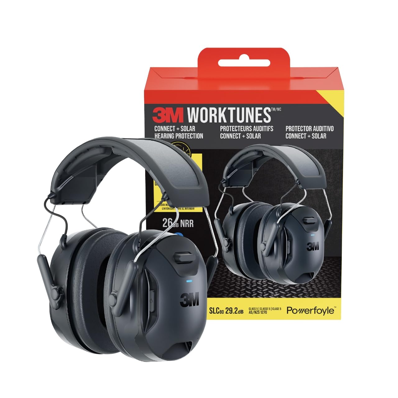 3M WorkTunes Connect + Solar Hearing Protector – Wireless Bluetooth Ear Muffs with NRR 26dB Noise Reduction, Self-Charging Solar Technology & Built-in Mic – Ideal for Construction, Lawn Care, and Industrial Work (90573-DC)