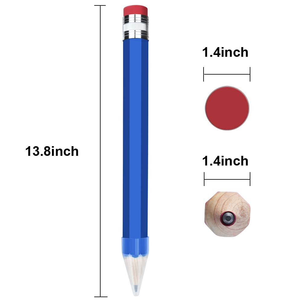 BUSHIBU 14 Inch Giant Wooden Pencil with Cap - Jumbo Novelty Pencils for School, Home Decor, Party Props & Unique Gifts (Blue) - Perfect for Classroom Rewards, Photo Booths, and Creative Room Decor