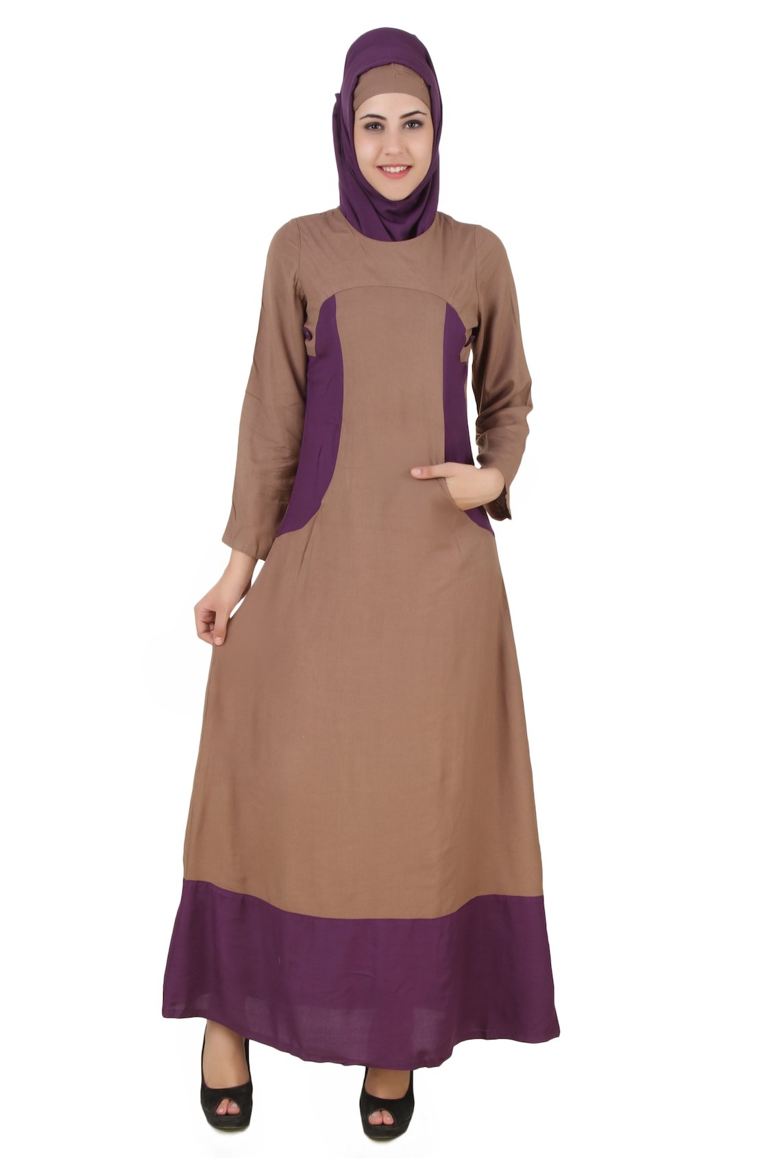Afreen Khaki Rayon Abaya - Modest Muslim Prayer Dress for Women - Perfect for Prayer, Mosque, and Special Occasions