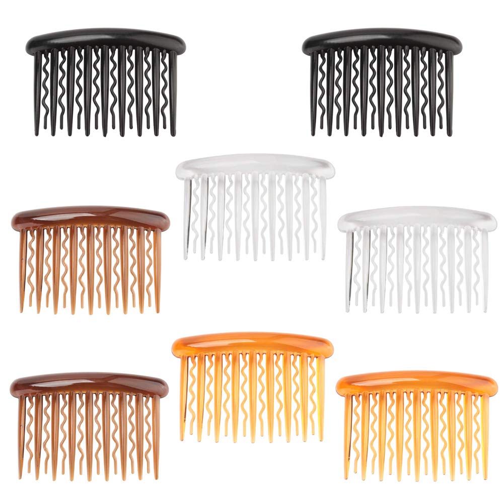 8-Piece Plastic Hair Side Combs Set - 17 Teeth Hair Clips for Straight & Wavy Hair - Tortoise Shell Design Bridal Wedding Veil Combs for Women & Girls (4 Colors) - Perfect for Weddings, Prom, Parties & Everyday Styling