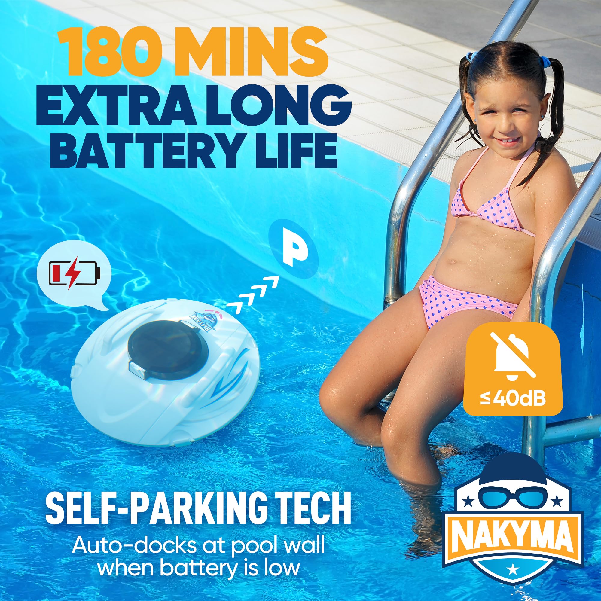 Automatic Cordless Robotic Pool Cleaner for Above Ground Pools - Powerful Suction, Smart Navigation, 150-180 Min Runtime - Ideal for Pools Up to 1100 Sq Ft - Perfect for Weekly Pool Maintenance & Debris Removal