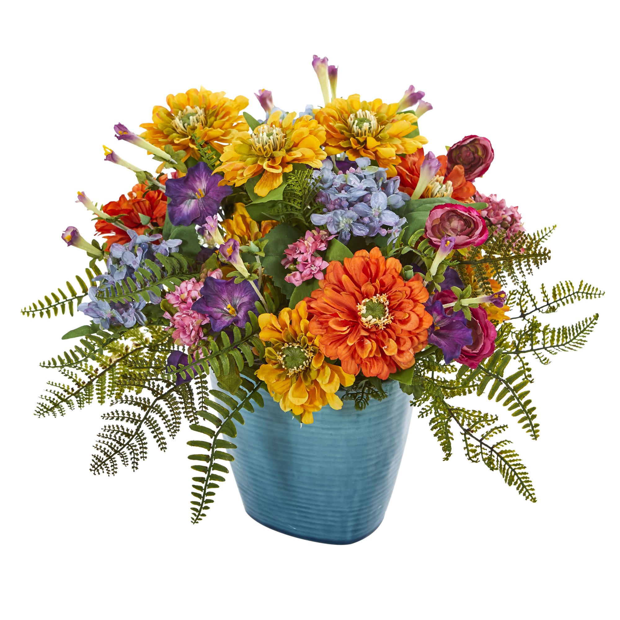 Nearly Natural 1550 Mixed Floral Arrangement in Blue Vase - Realistic Artificial Flowers for Home Decor, Office, Wedding & Event Centerpieces