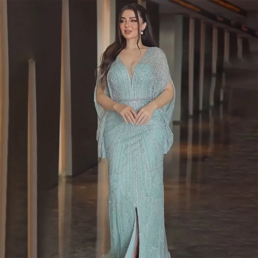 Luxury Arabic Tiffany Mermaid Beaded Evening Dress Gown LA72288A - Elegant Formal Gown for Prom, Wedding, and Red Carpet Events