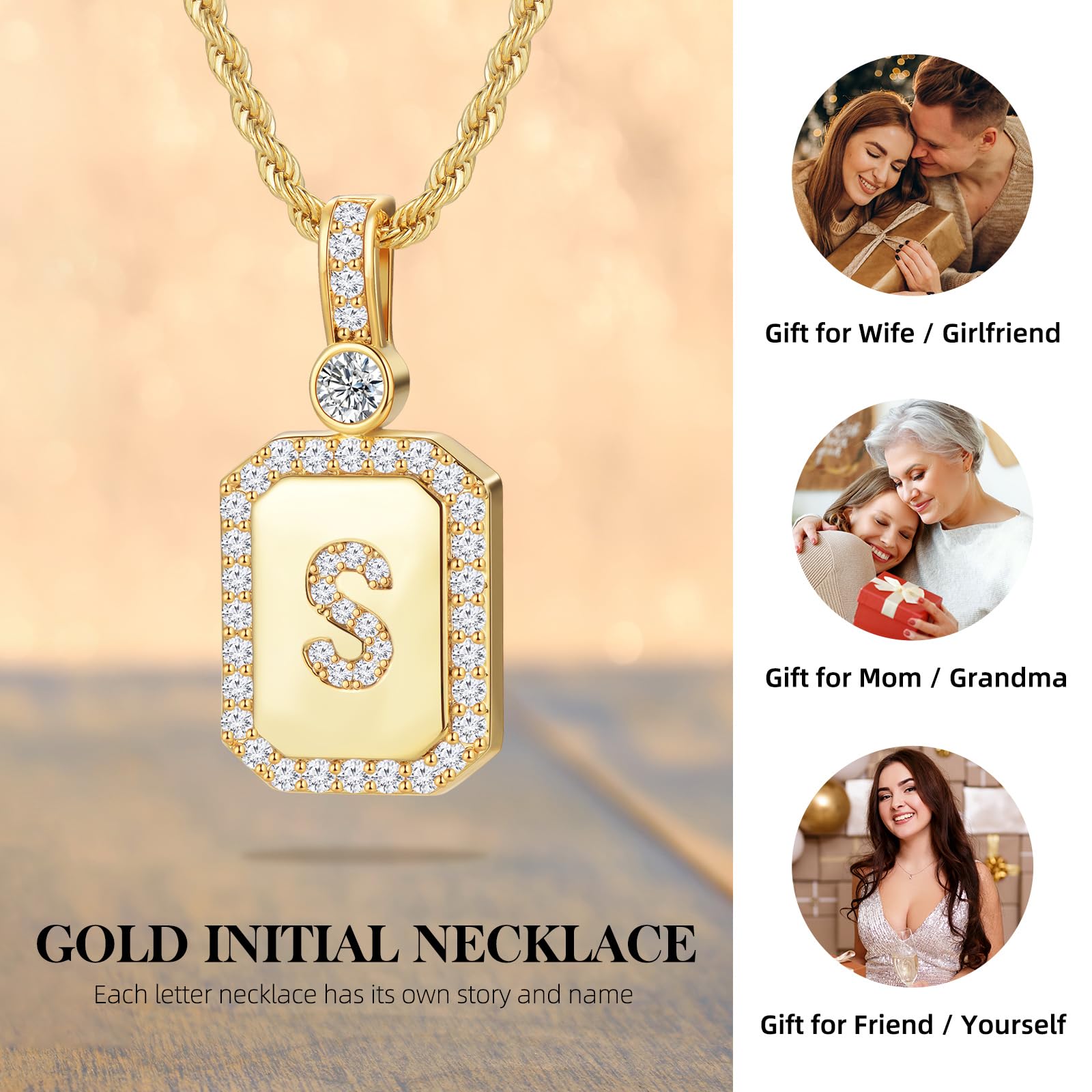 24K Gold Filled Initial Letter Pendant Necklace for Women - A-Z Personalized Jewelry Gift for Wife, Girlfriend, Mother, Daughter, Sister & Grandma | Elegant Yellow Gold Necklace for Birthday, Anniversary, Valentine's Day & Special Occasions