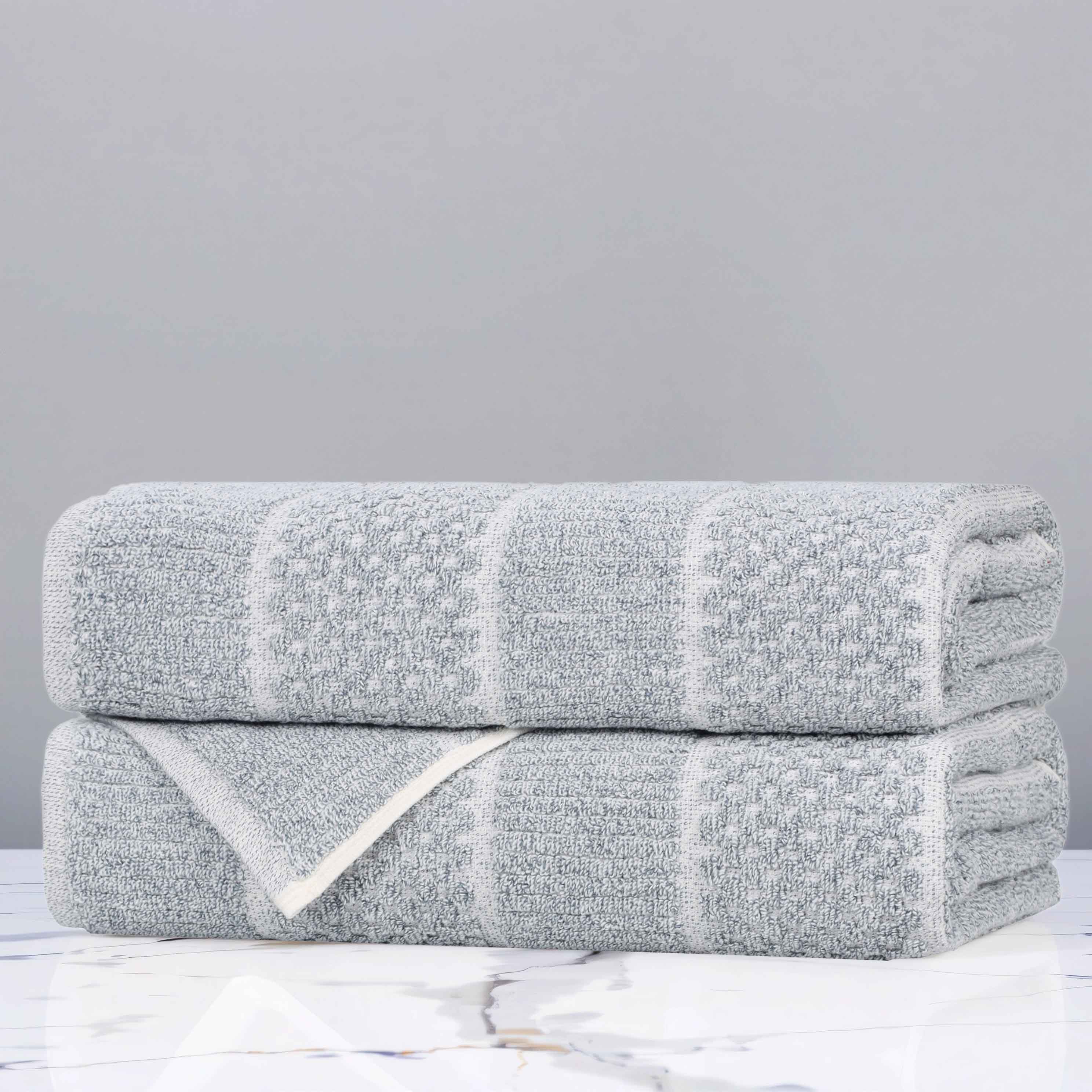 Premium Cotton Blend Checkered and Ribbed Bath Towels Set of 2 - Super Absorbent & Quick Dry - Soft Luxury Bath & Beach Towels for Spa, Pool, Gym, and Travel