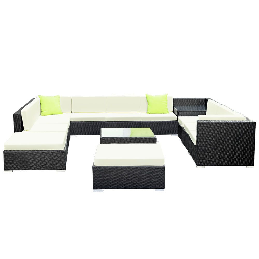Gardeon 13-Piece Outdoor Wicker Sofa Set with Storage Cover - Patio Furniture for Garden, Poolside & Backyard Relaxation