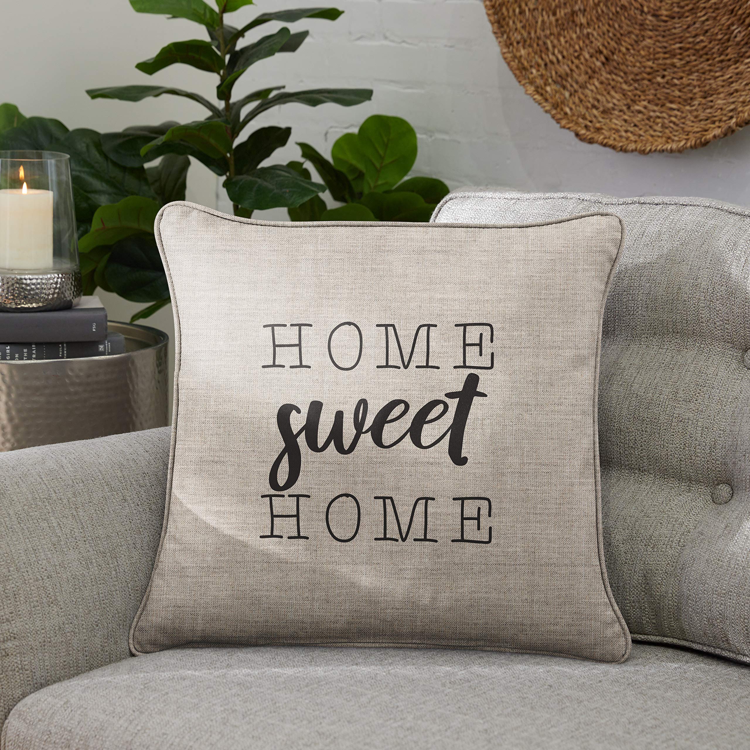 Sorra Home AMZ011121SP Sweet Home Indoor/Outdoor Decorative Throw Pillow Cushion Cover - Cast Silver - Perfect for Sofa, Bed, Patio & Garden Decor