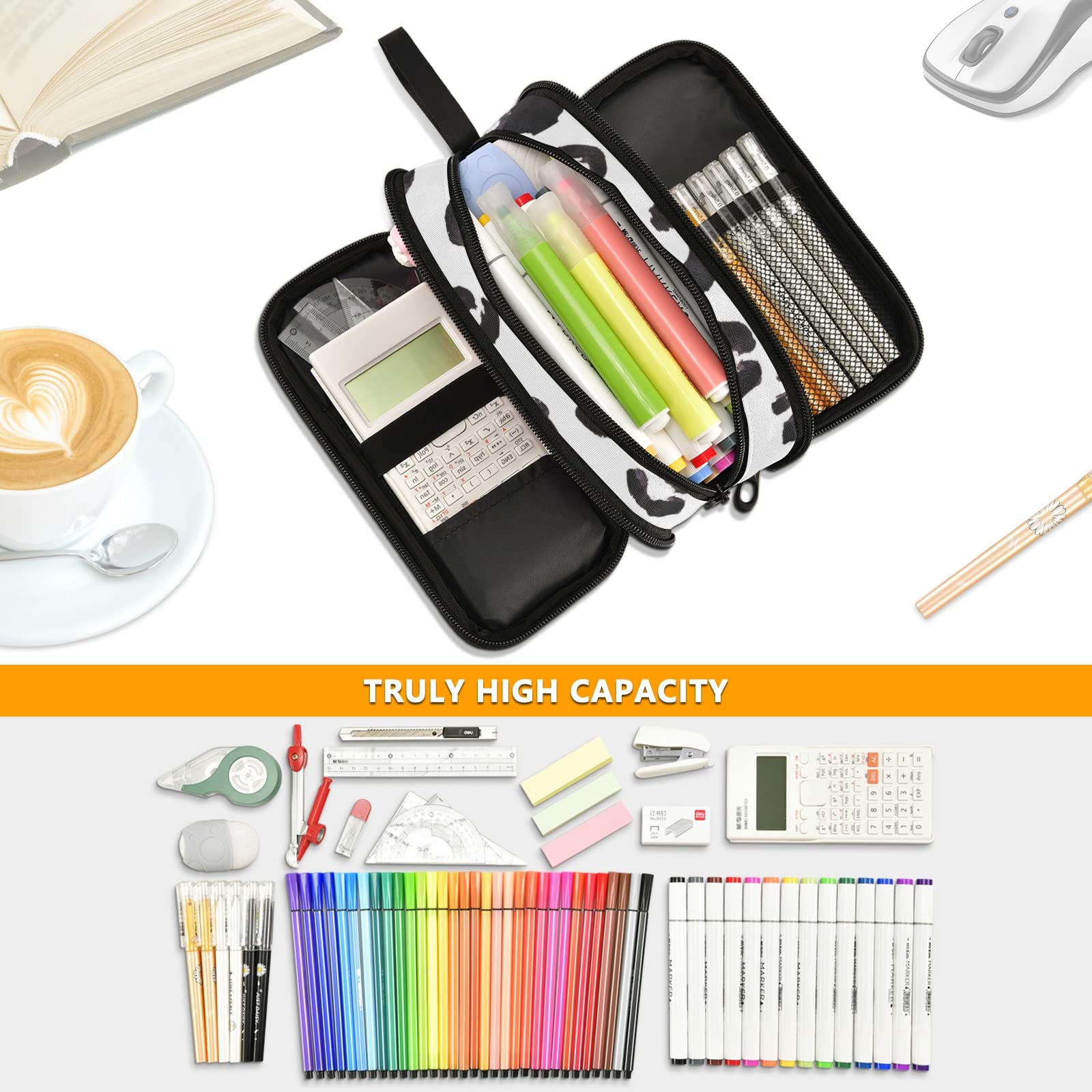 Leopard Print Cheetah Black White Pencil Case - Large Capacity Pen Organizer with Multiple Compartments for School, Office & Travel | Perfect for Students, Artists & Professionals to Store Pens, Markers & Stationery