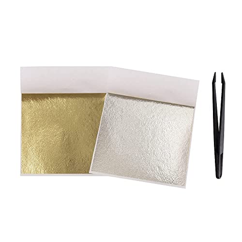 100 Pcs Gold Leaf Sheets & 100 Pcs Silver Gold Foil for Arts, Painting, Crafts, Nail Art, Furniture Decoration – Perfect for DIY Projects, Gilding, and Home Décor