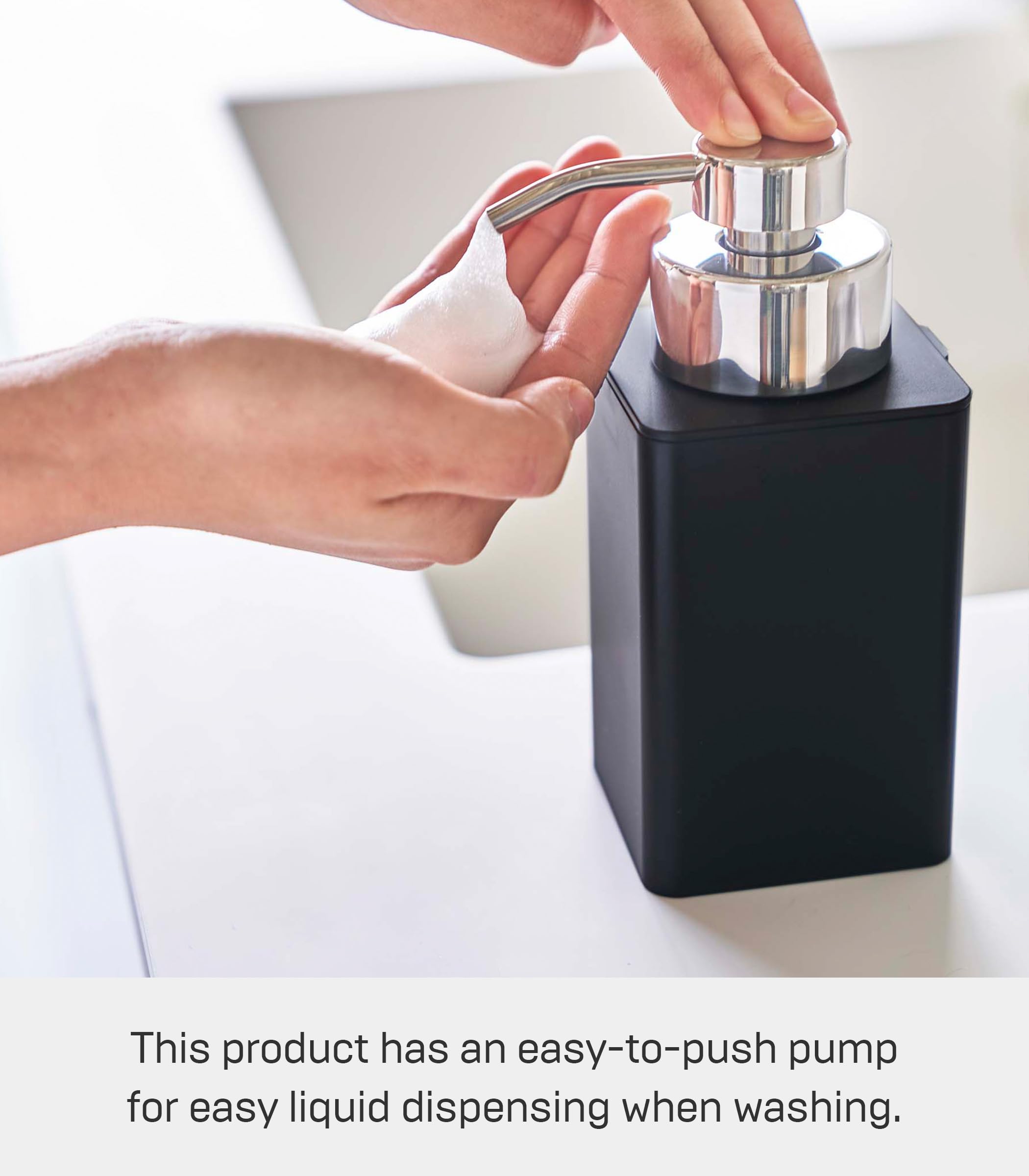 Yamazaki Home Black Plastic Foam Soap Dispenser - Compact & Stylish for Bathroom, Kitchen, or Office Sink