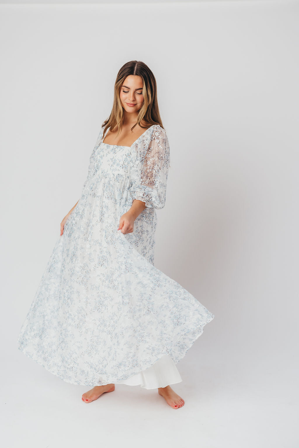 Blue and White Smocked Maxi Dress for Women - Bump Friendly Maternity & Inclusive Sizing (S-3XL) | Perfect for Beach Vacations, Summer Weddings & Casual Outings