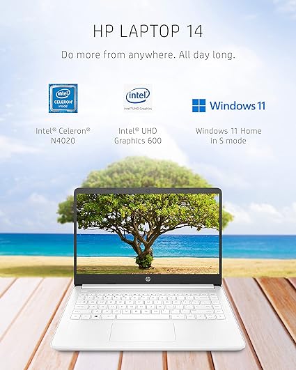 HP 14 (14 dq0080nr) 64GB SSD 4GB RAM Laptop - New 2024 Model for Students & Business | Lightweight Notebook for Online Classes, Remote Work & Travel Computing