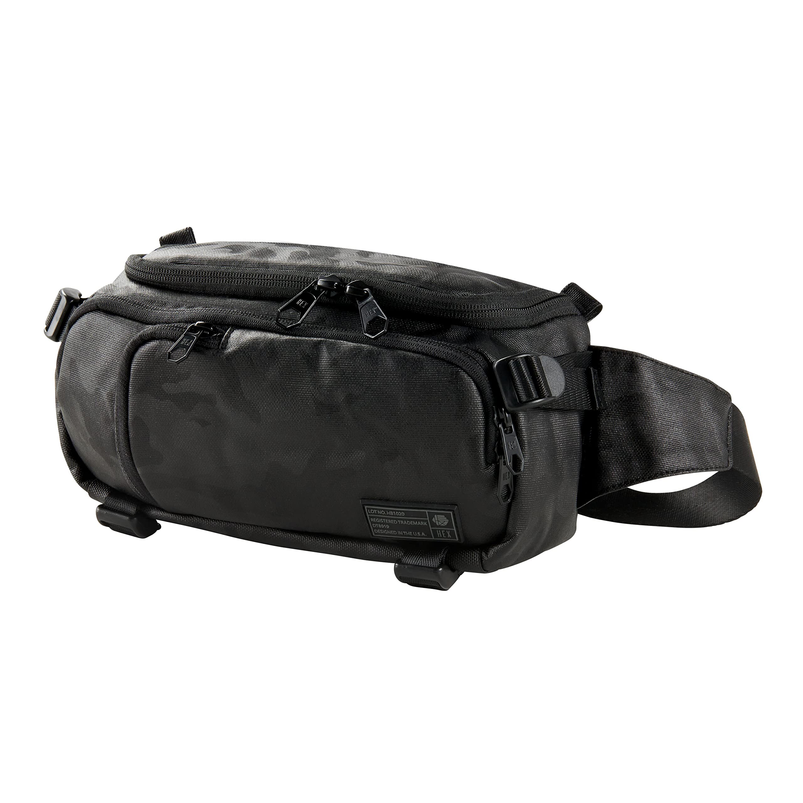 HEX Ranger Camera Mini Sling Bag - Lightweight Water Resistant Mirrorless Camera Crossbody Bag with YKK Zippers, Interior Dividers & Adjustable Straps (Blackout Camo) - Perfect for Travel, Hiking & Outdoor Photography
