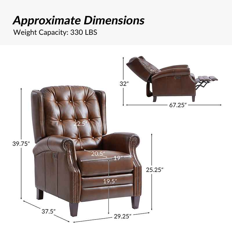 Premium Ruben Buttery Soft Leather Power Recliner Chair - Ergonomic Living Room Furniture for Relaxing, Watching TV & Napping
