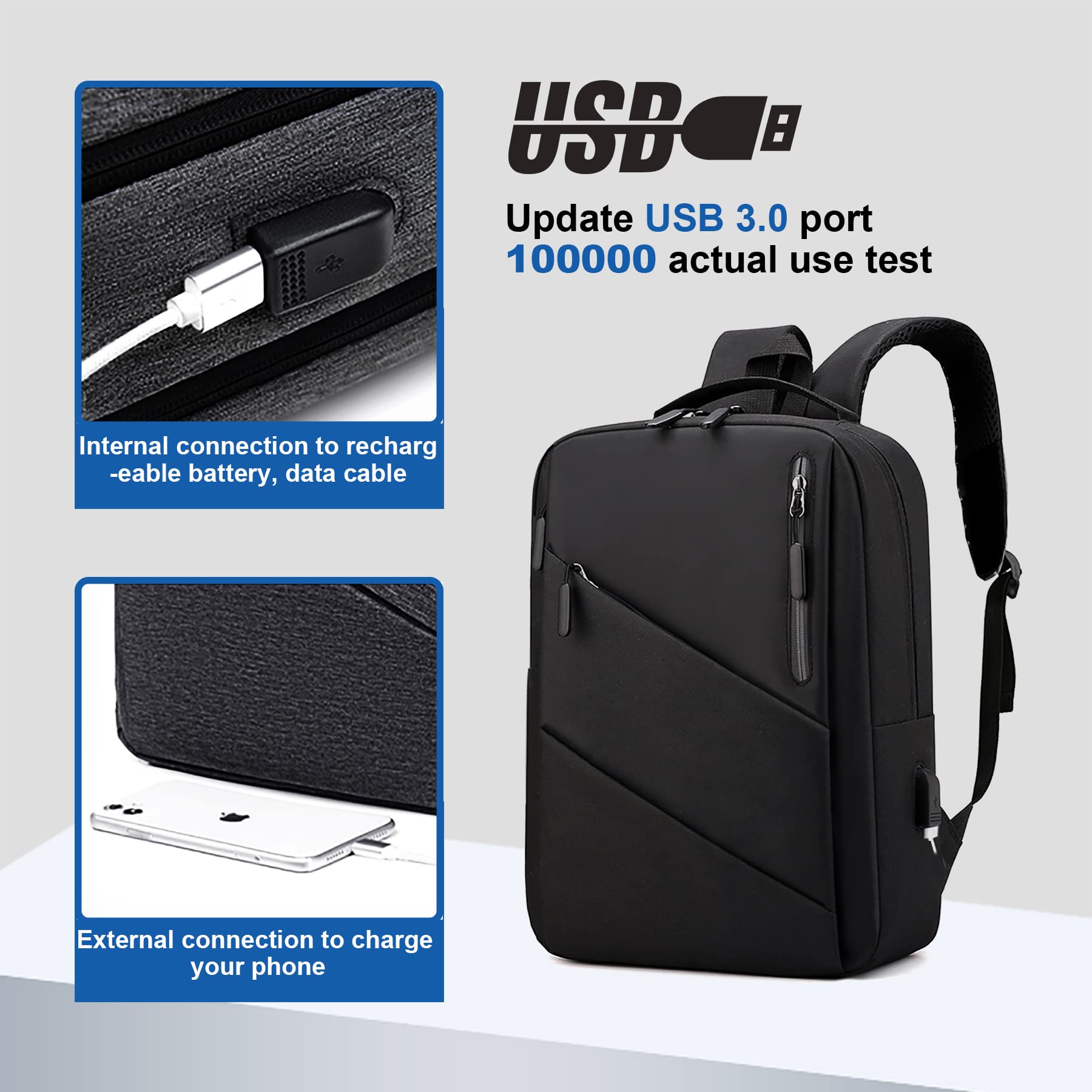 16 Inch Laptop Backpack with USB Charging Port - Waterproof Business Travel Backpack for Men & Women - Durable Laptop Bag for Work, College & Commuting (Black)