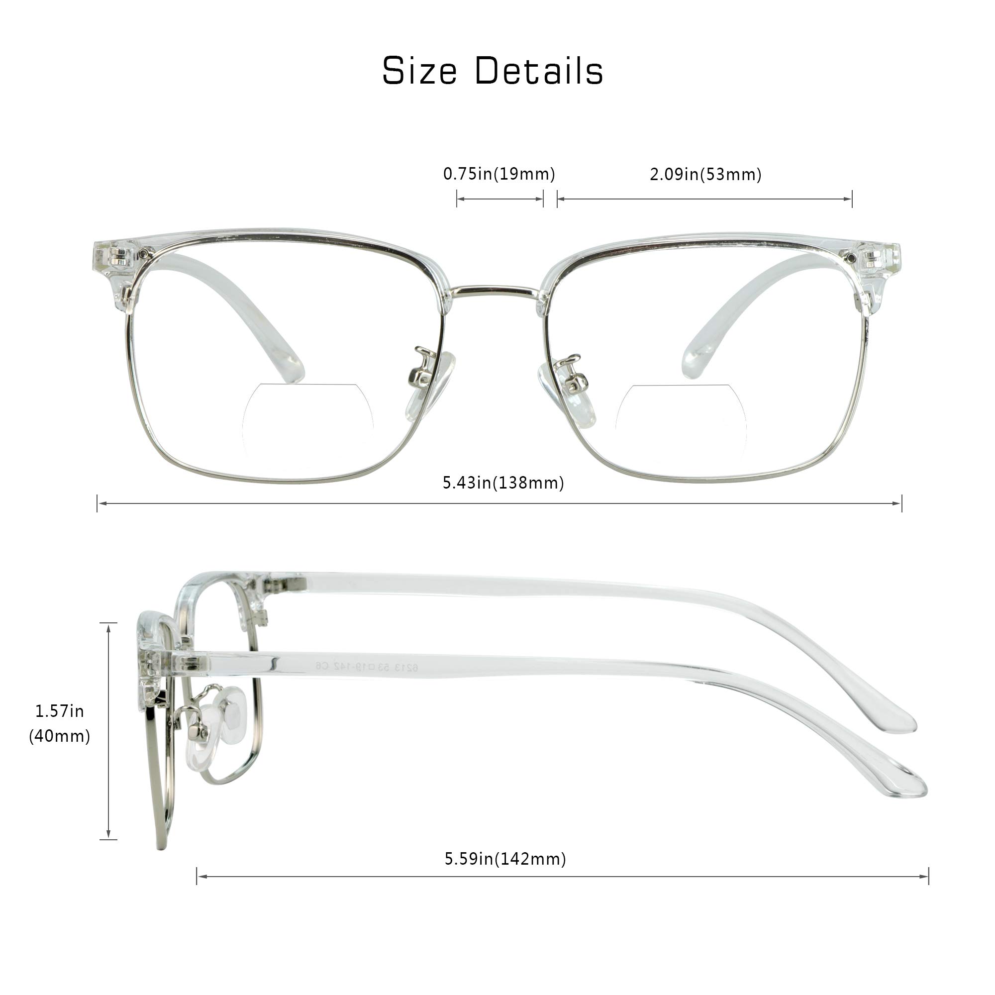 VisionGlobal Blue Light Blocking Glasses for Women & Men - Bifocal Computer Reading Glasses with Stylish Square Frame - Reduce Eye Strain for Office Work, Gaming & Screen Time